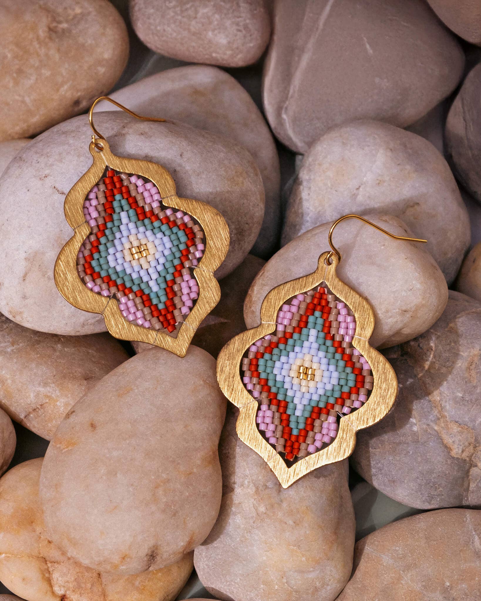 Mayana Beaded Handwoven Window Drop Earring in Aqua