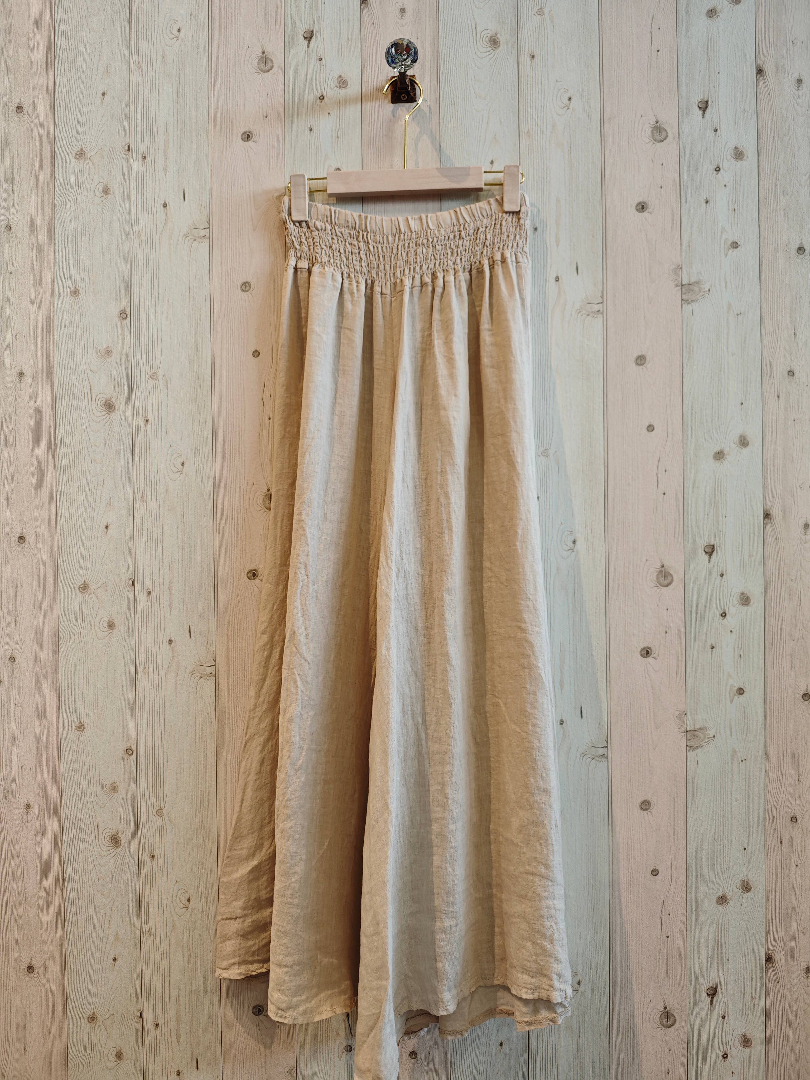 European Linen Wide Leg Pant with Elastic Waist 30201