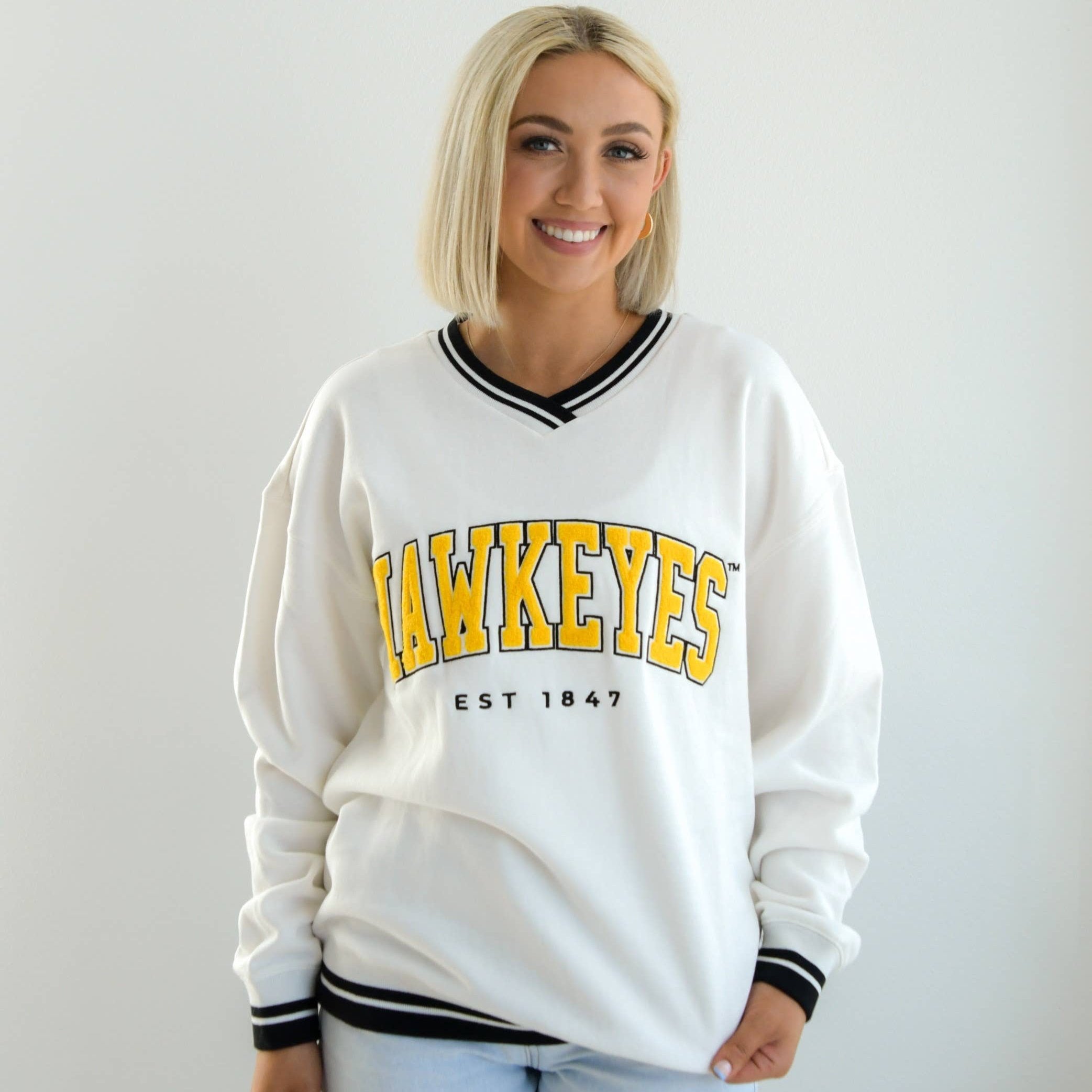 Catherine's Game Day U of Iowa Allen Chenille - Varsity V-neck Pullover