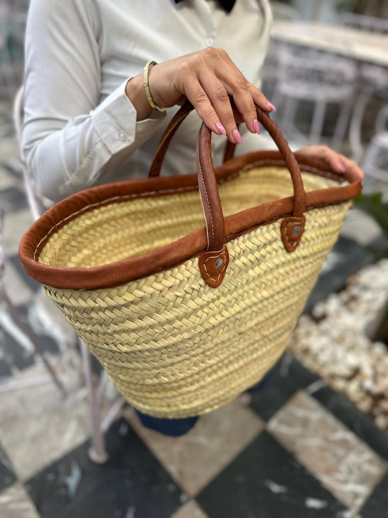 French Market Bags Handwoven Straw Basket Bag with Leather #10