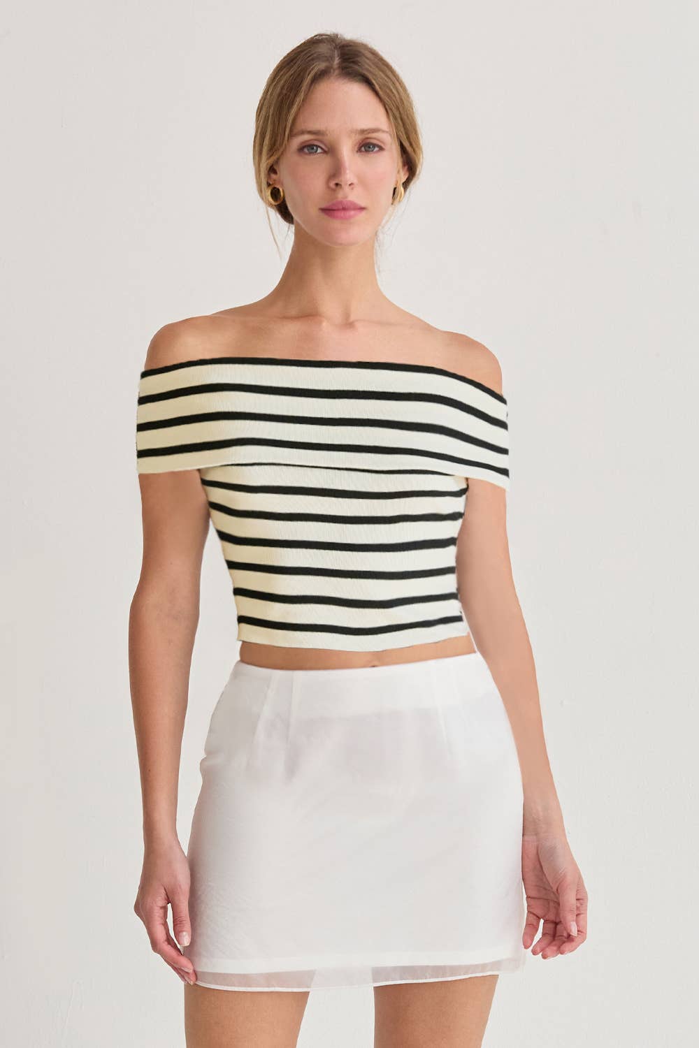 Crescent Kerry Striped Off-Shoulder Knit Top