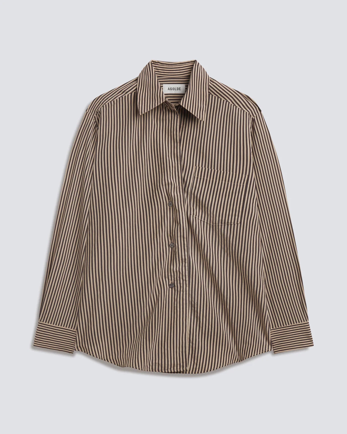 AGOLDE Aris Shirt in Trace Stripe Chocolate/Taupe