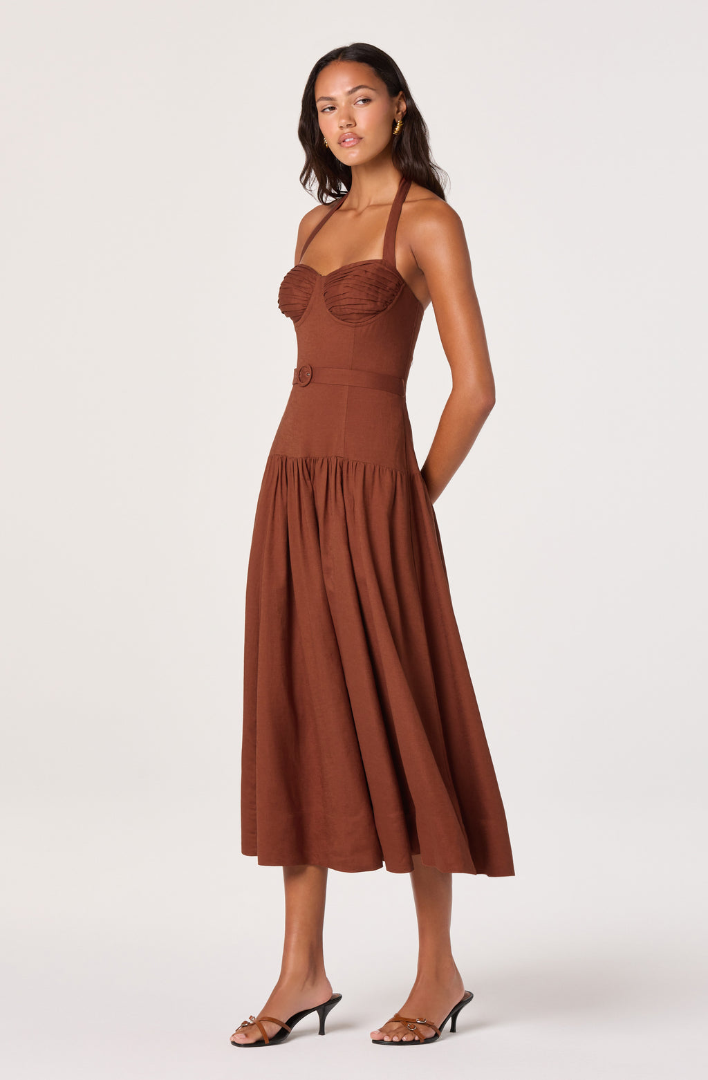 ASTR Katinka Belted Halter Midi Dress