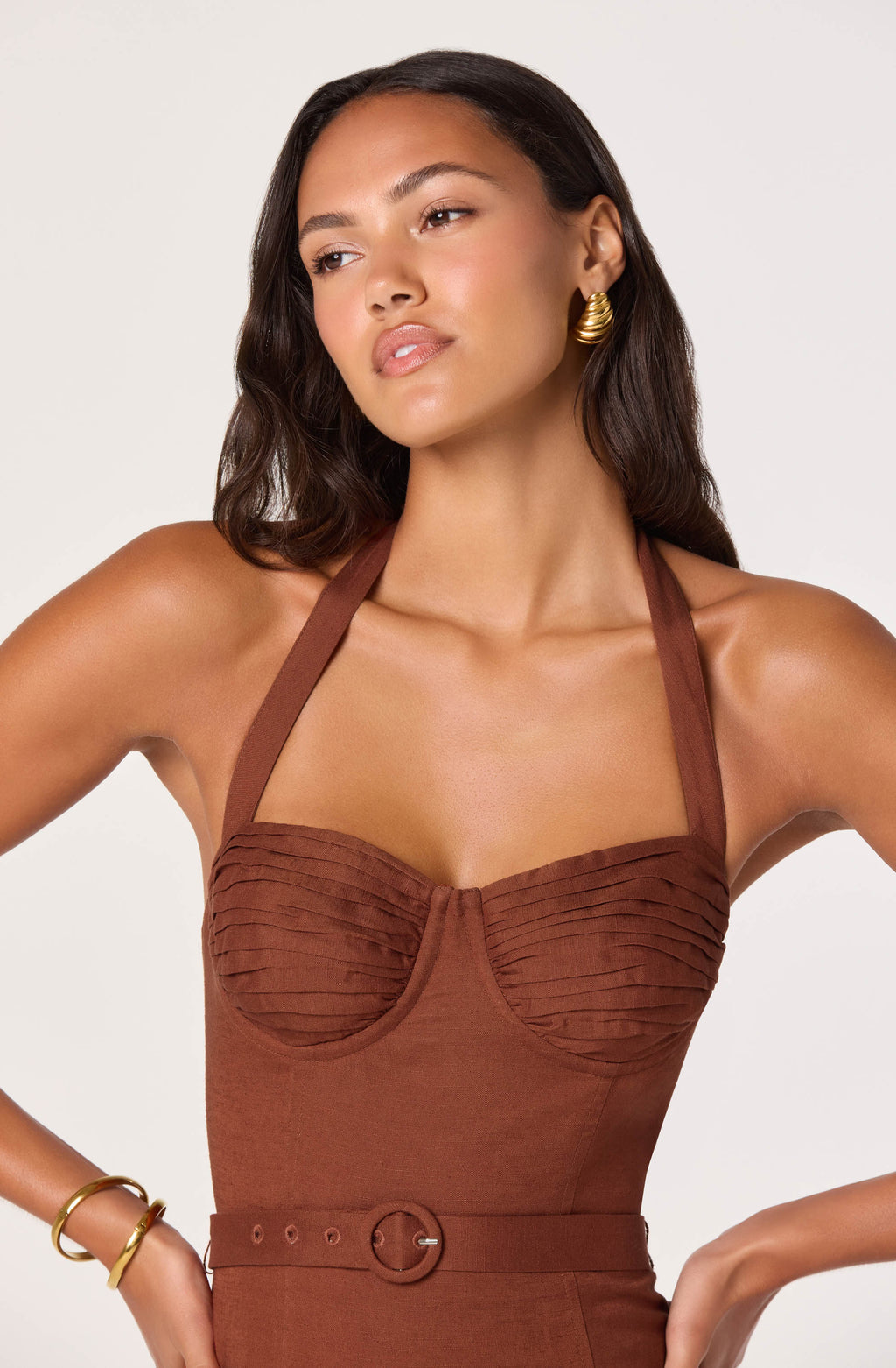 ASTR Katinka Belted Halter Midi Dress
