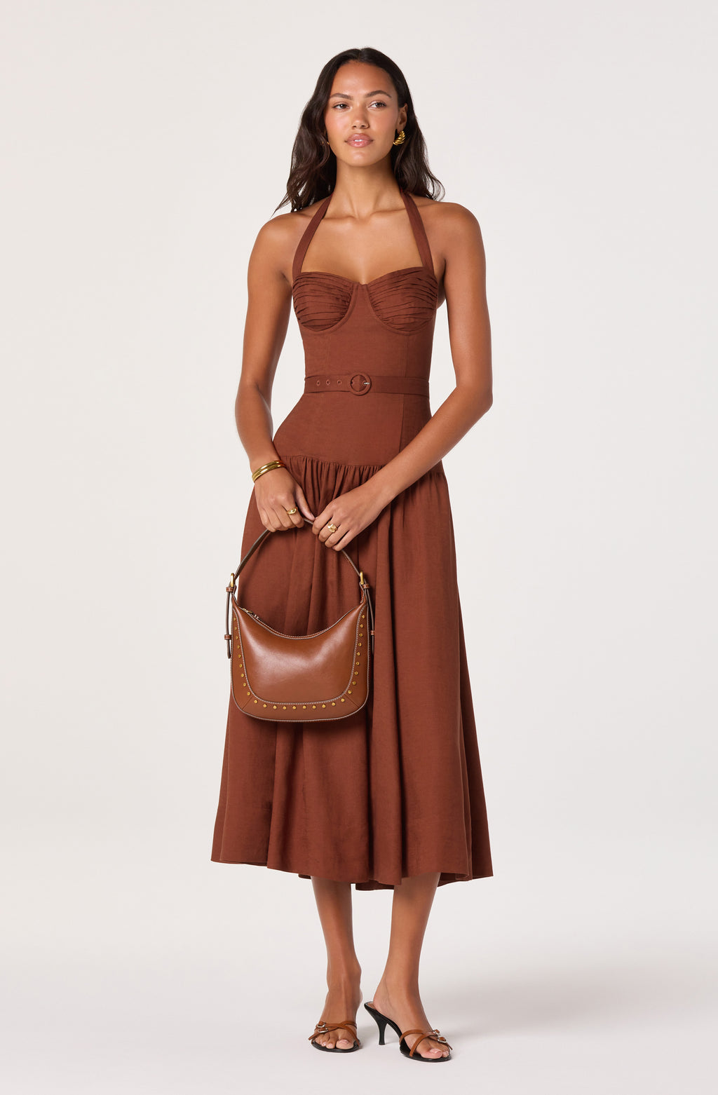 ASTR Katinka Belted Halter Midi Dress