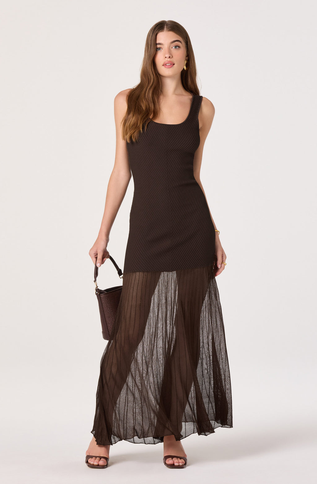 ASTR Glena Ribbed Knit Drop Waist Maxi Dress