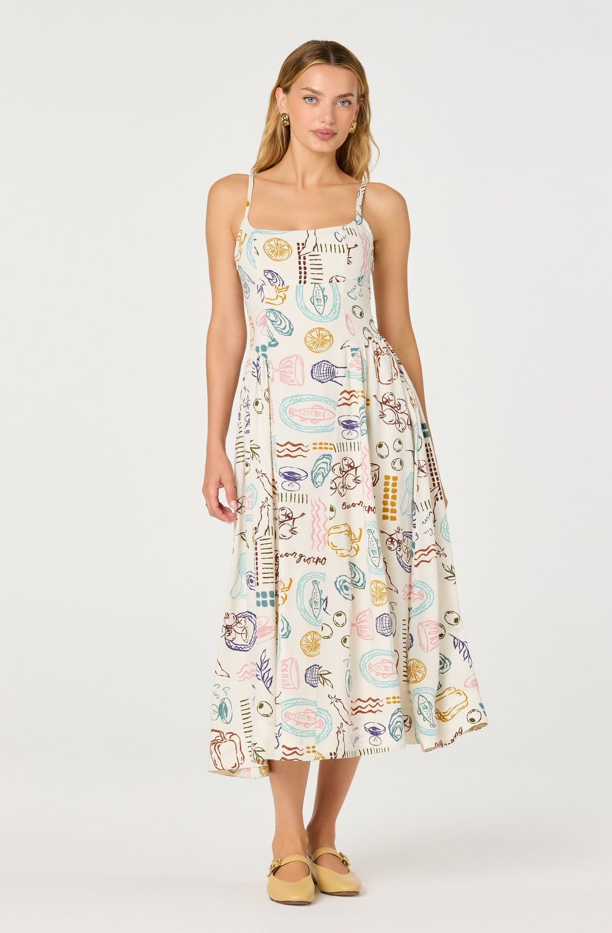 ASTR Ansley Novelty Print Linen Midi Dress
