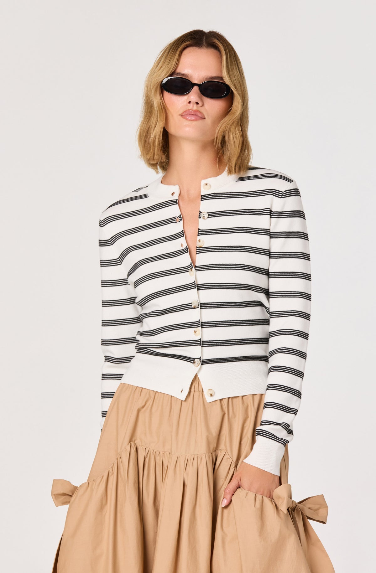 ASTR Tawni Striped Button-Front Cardigan