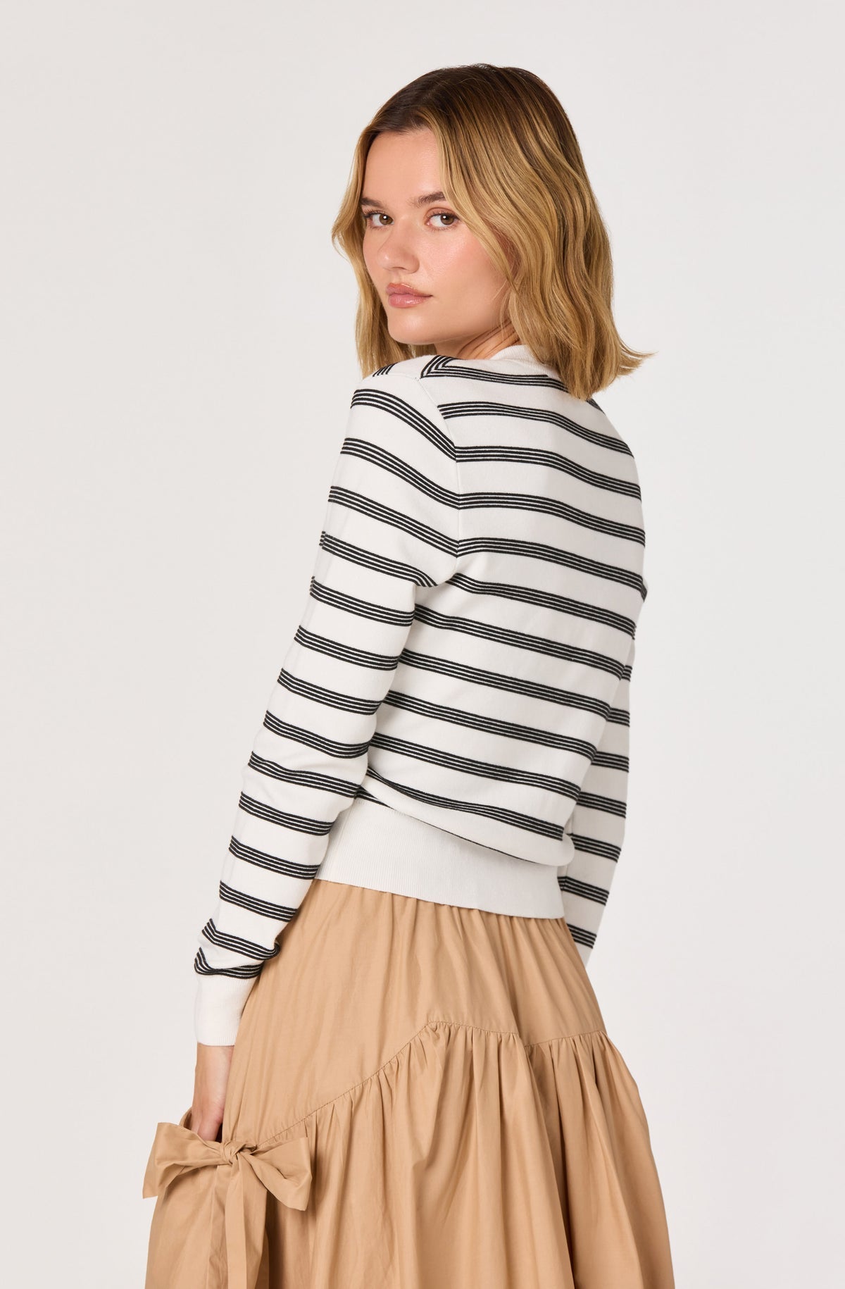 ASTR Tawni Striped Button-Front Cardigan