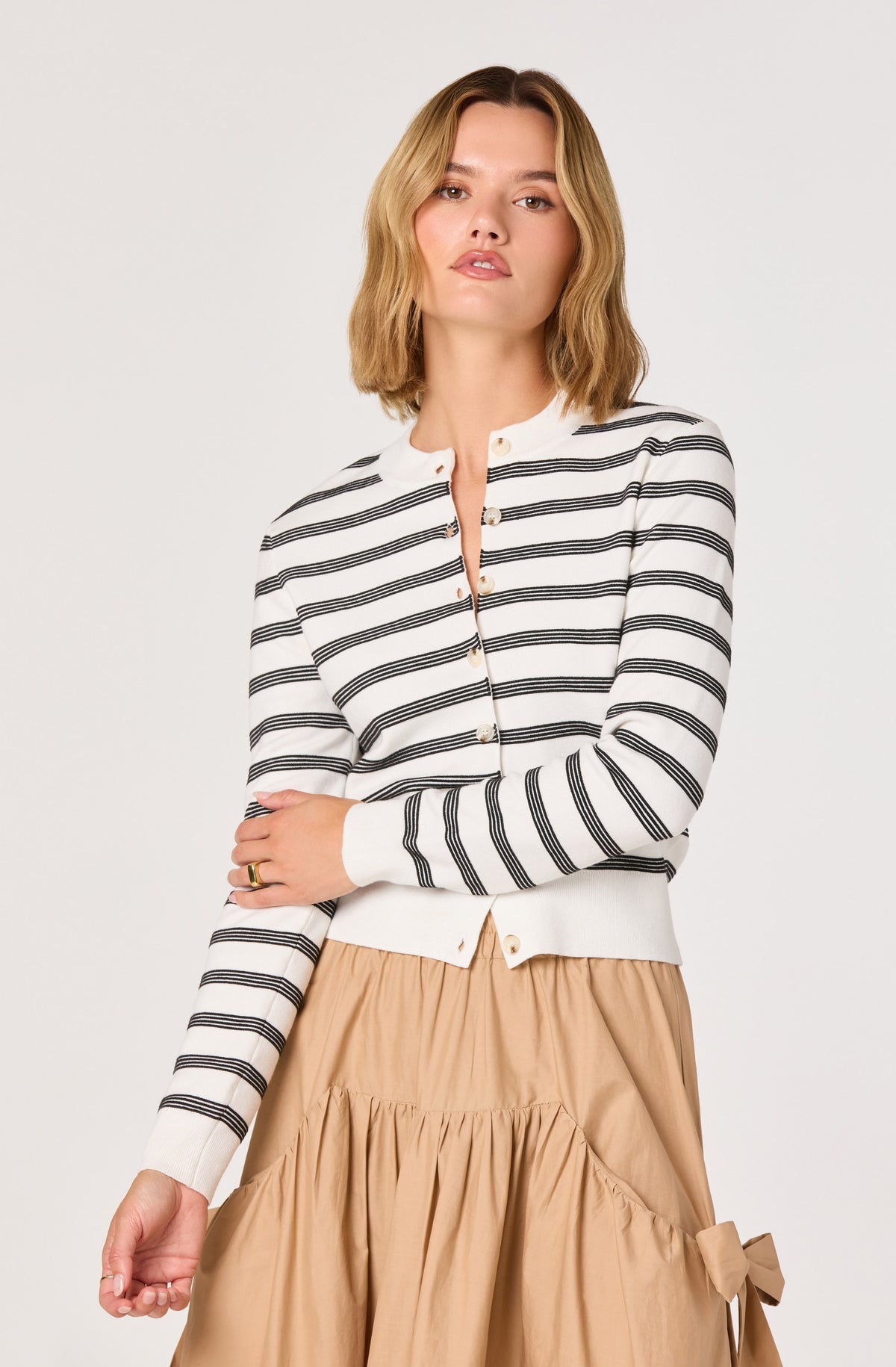 ASTR Tawni Striped Button-Front Cardigan