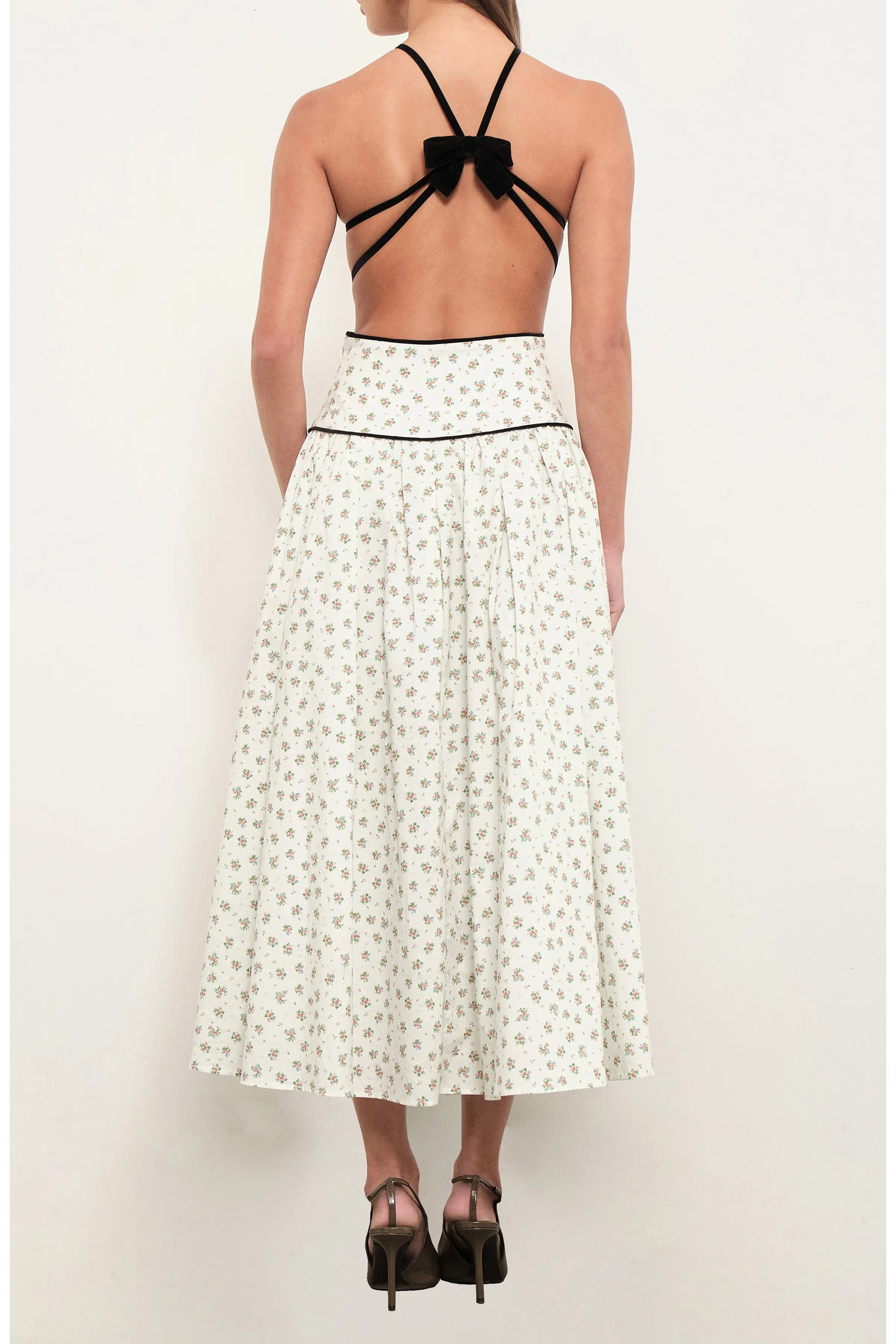 Maude Club Harlow Cotton Sprigged Floral Backless Halter Dress w/ Bow MC790D