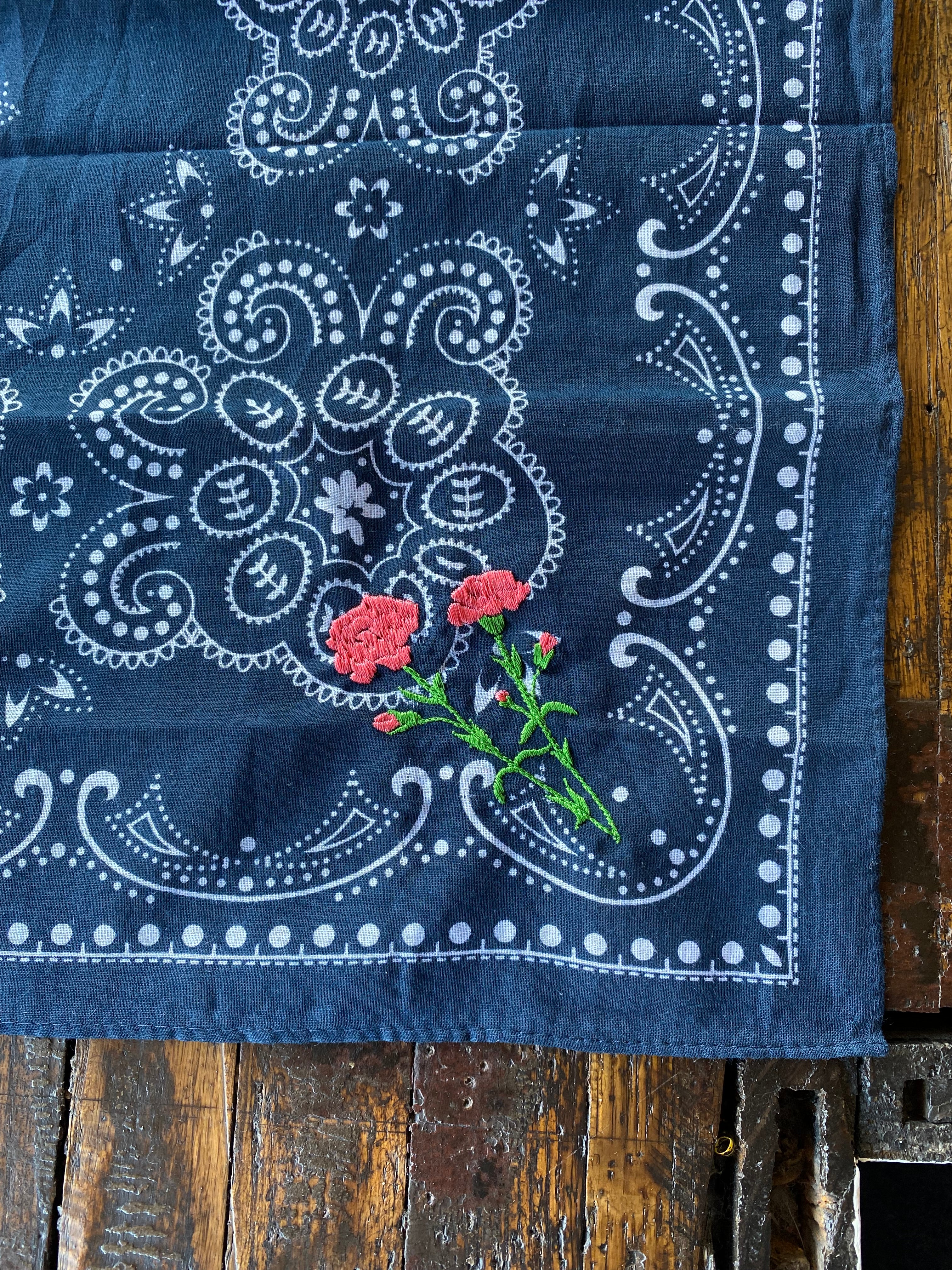 Little Lamb Embroidered Bandana w/ red flowers