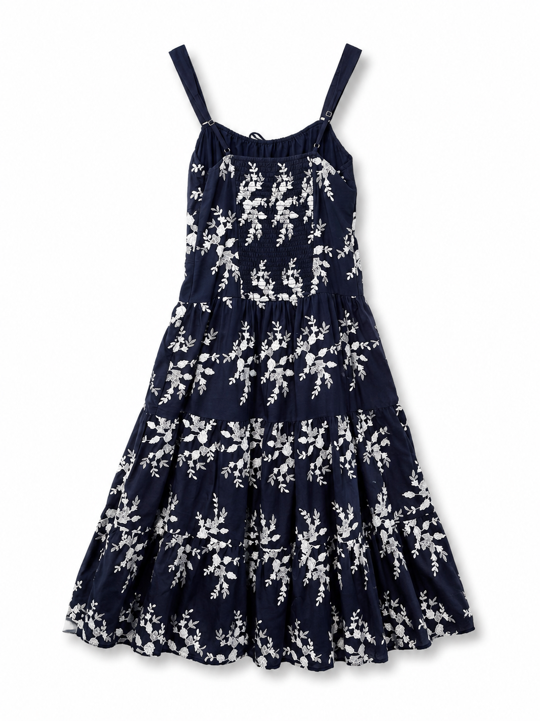 Moon River Floral Embroidery Front Tie Tiered Midi Dress MR9878