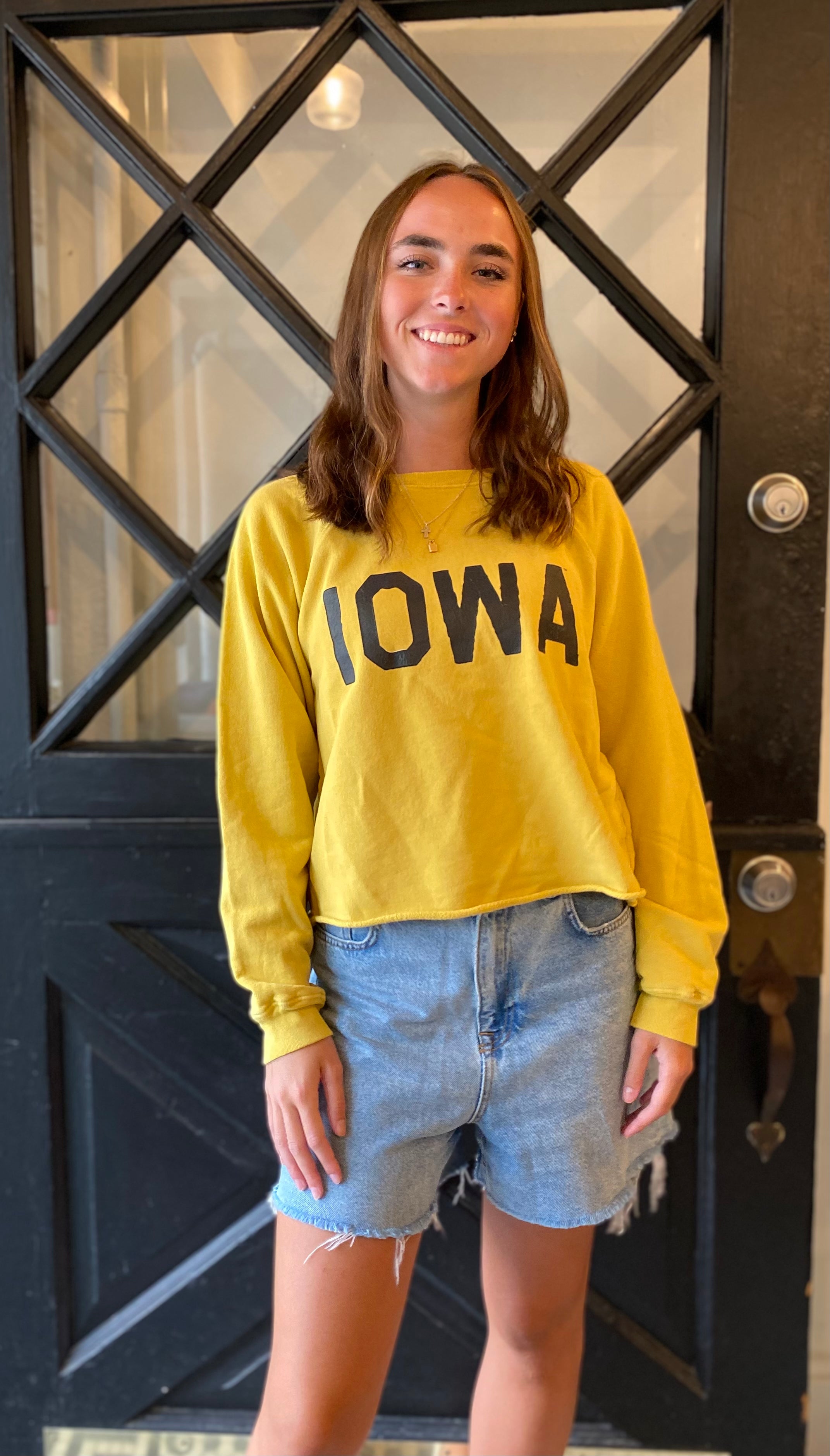 Retro Brand Vintage Iowa Sliced Hem Sweatshirt Vintage Gold