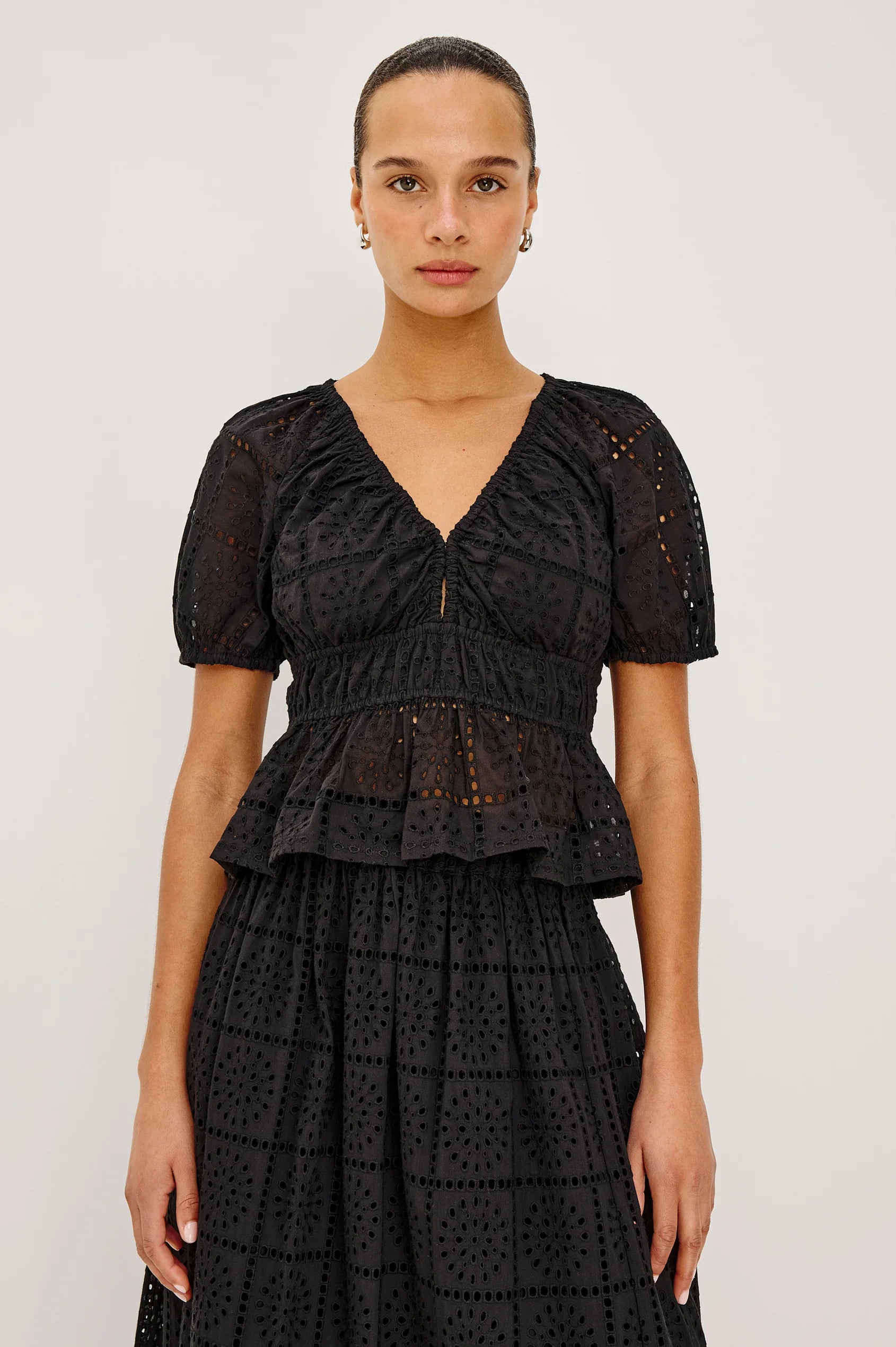 Rails Argenta Top Black Grid Embroidery