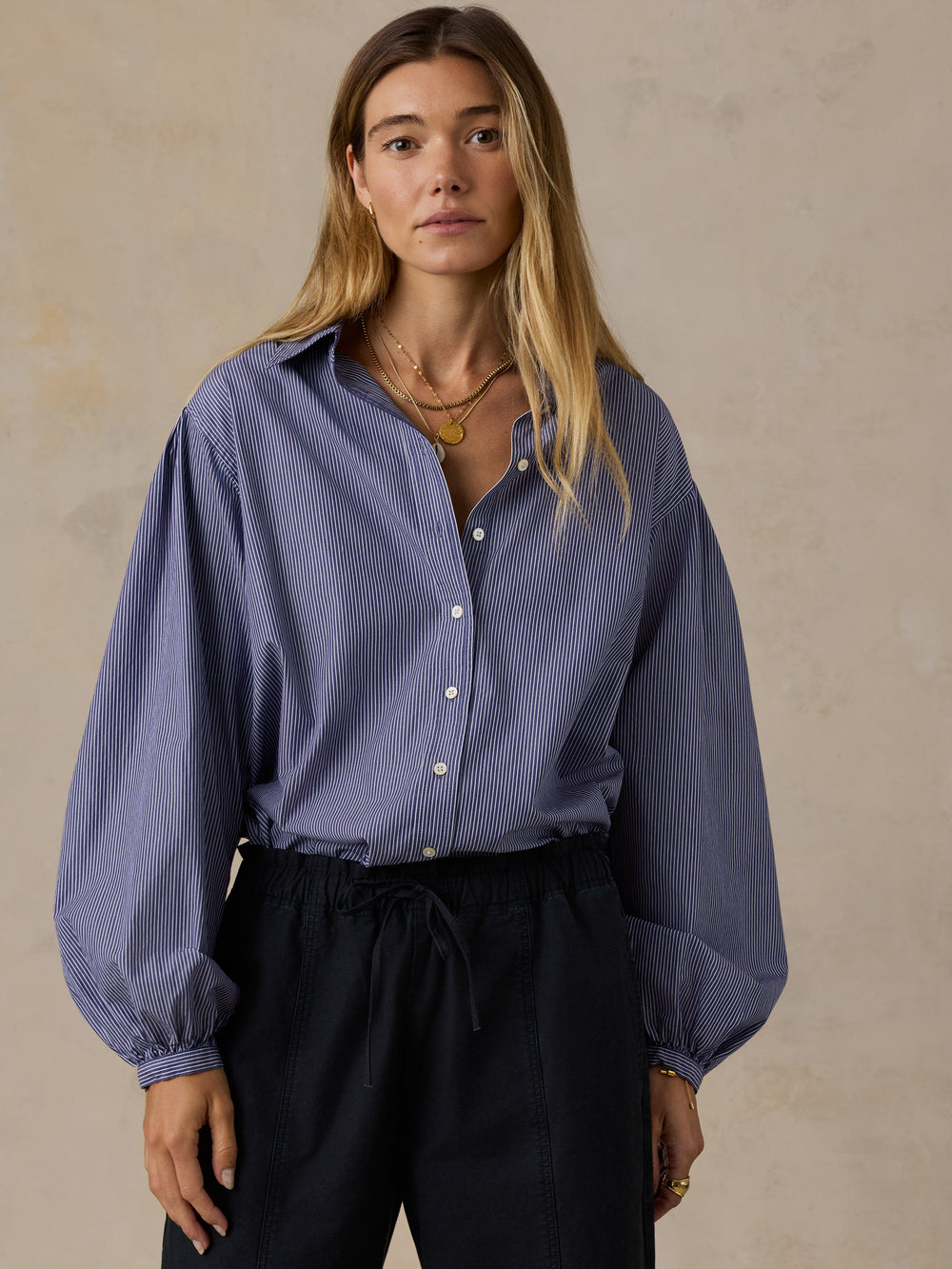 Faherty Coastal Poplin Suki Blouse - Sailor Ink Stripe
