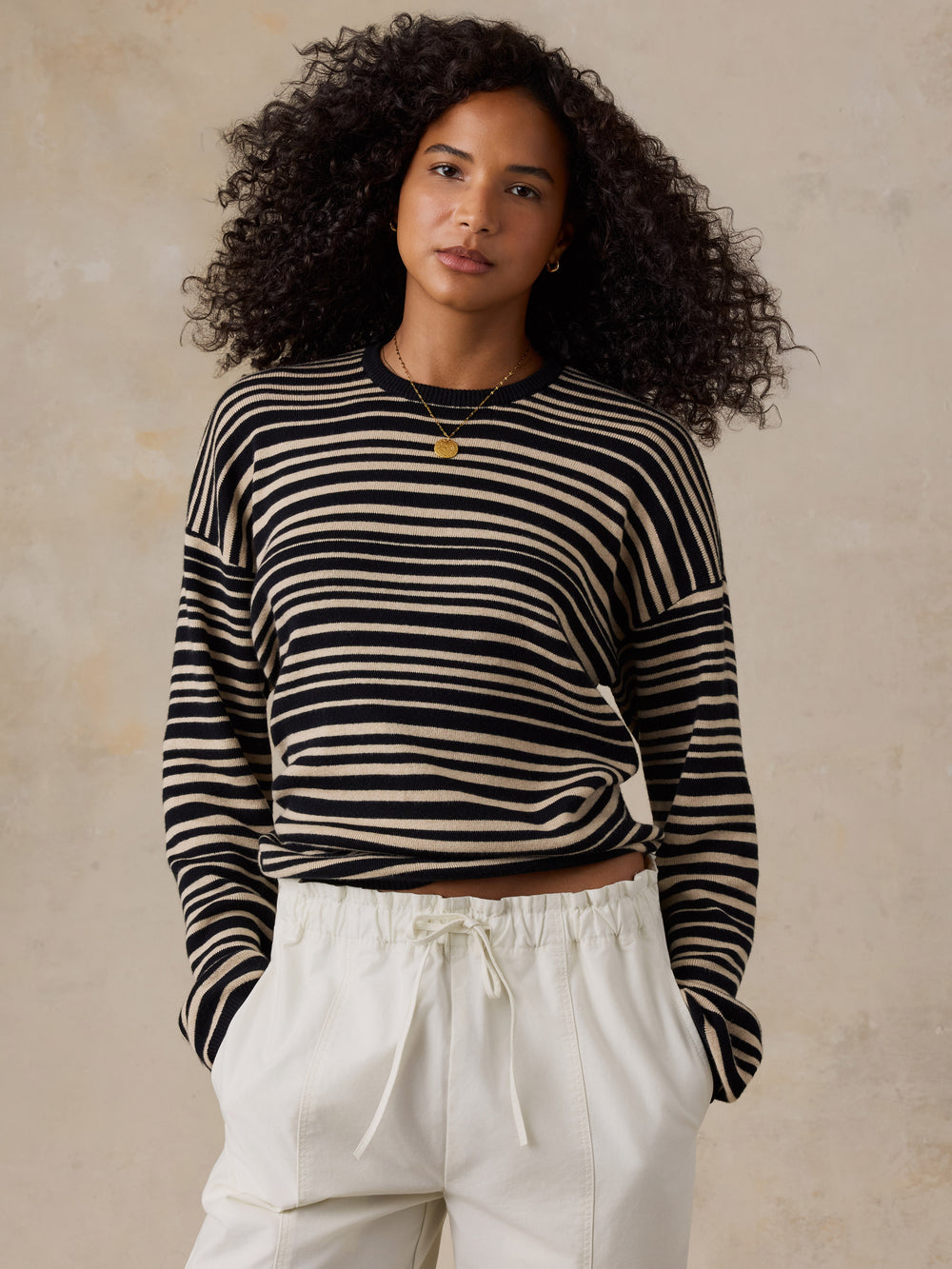 Faherty Throwback Studio Crew - Coastal Coal Stripe