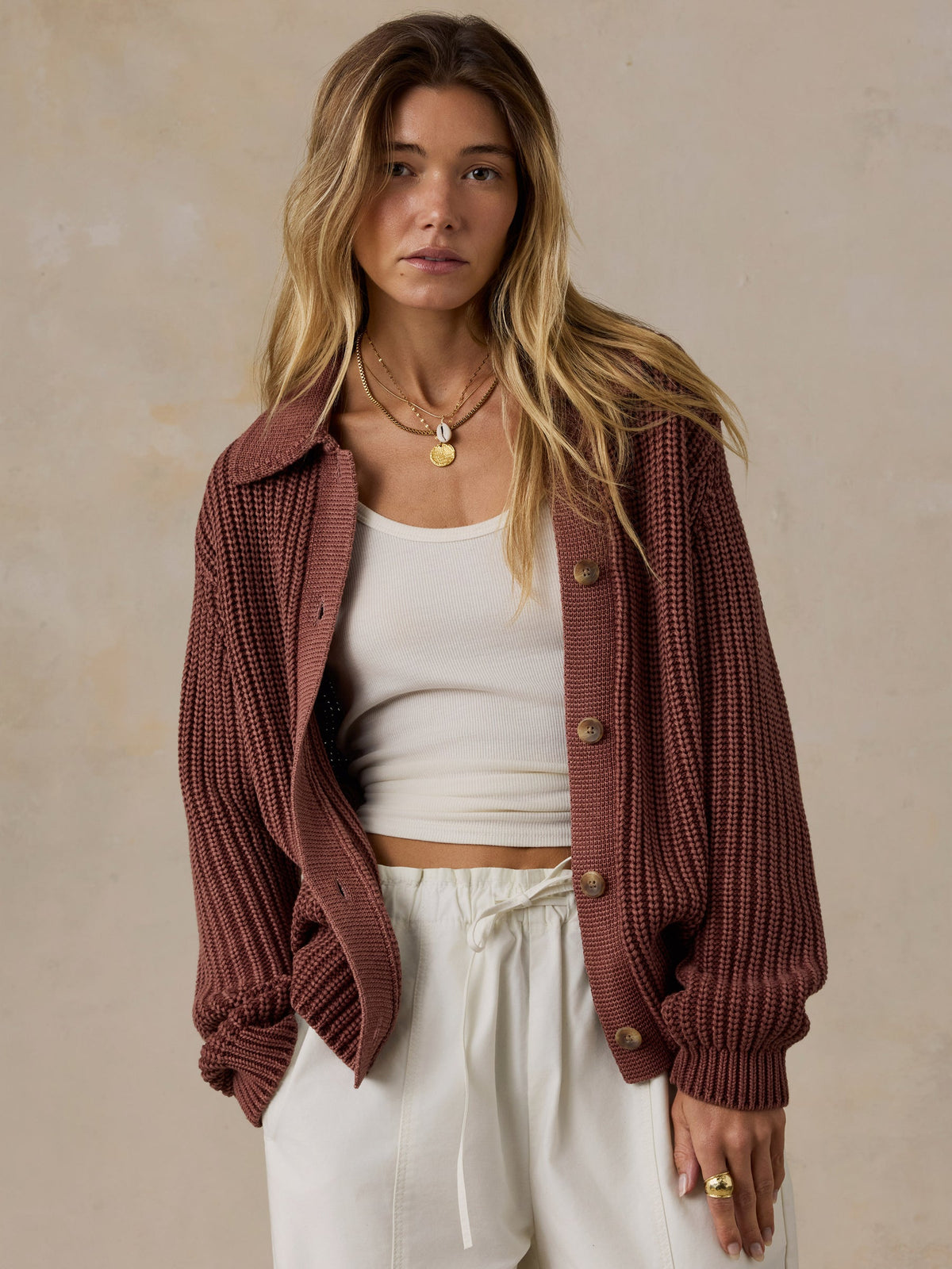 Faherty Sunwashed Cotton Lodge Cardigan - Sunwashed Redwood