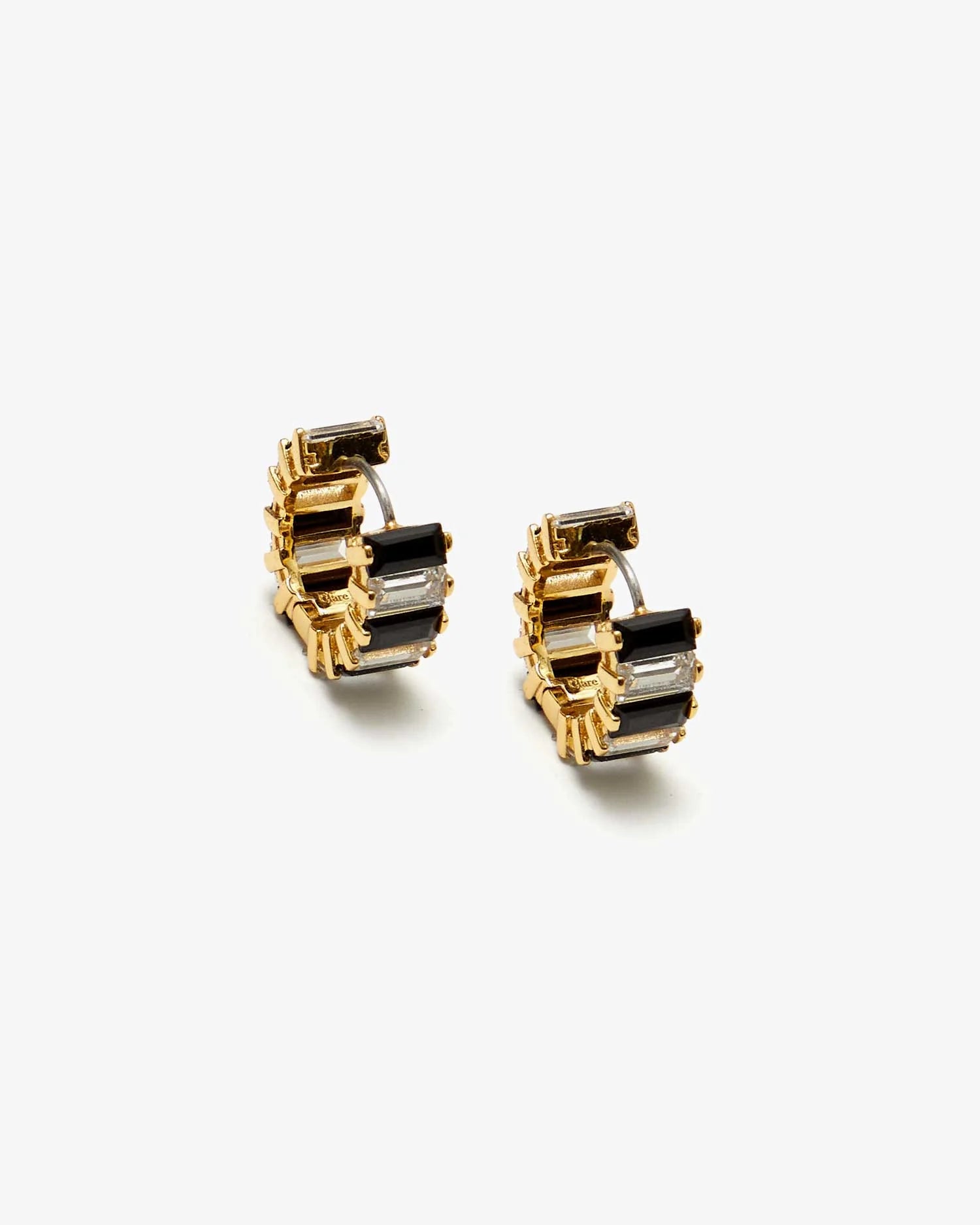 Clare V Baguette Checker Huggie Earrings - Clear/Jet/Gold JW-ER-EA-100069