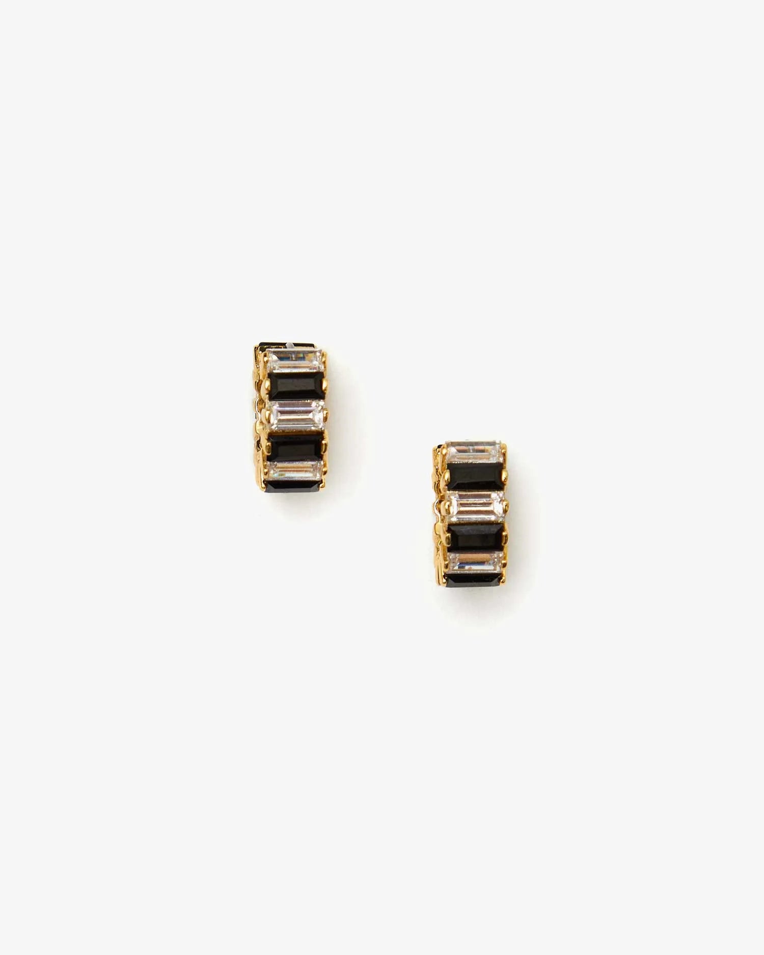 Clare V Baguette Checker Huggie Earrings - Clear/Jet/Gold JW-ER-EA-100069