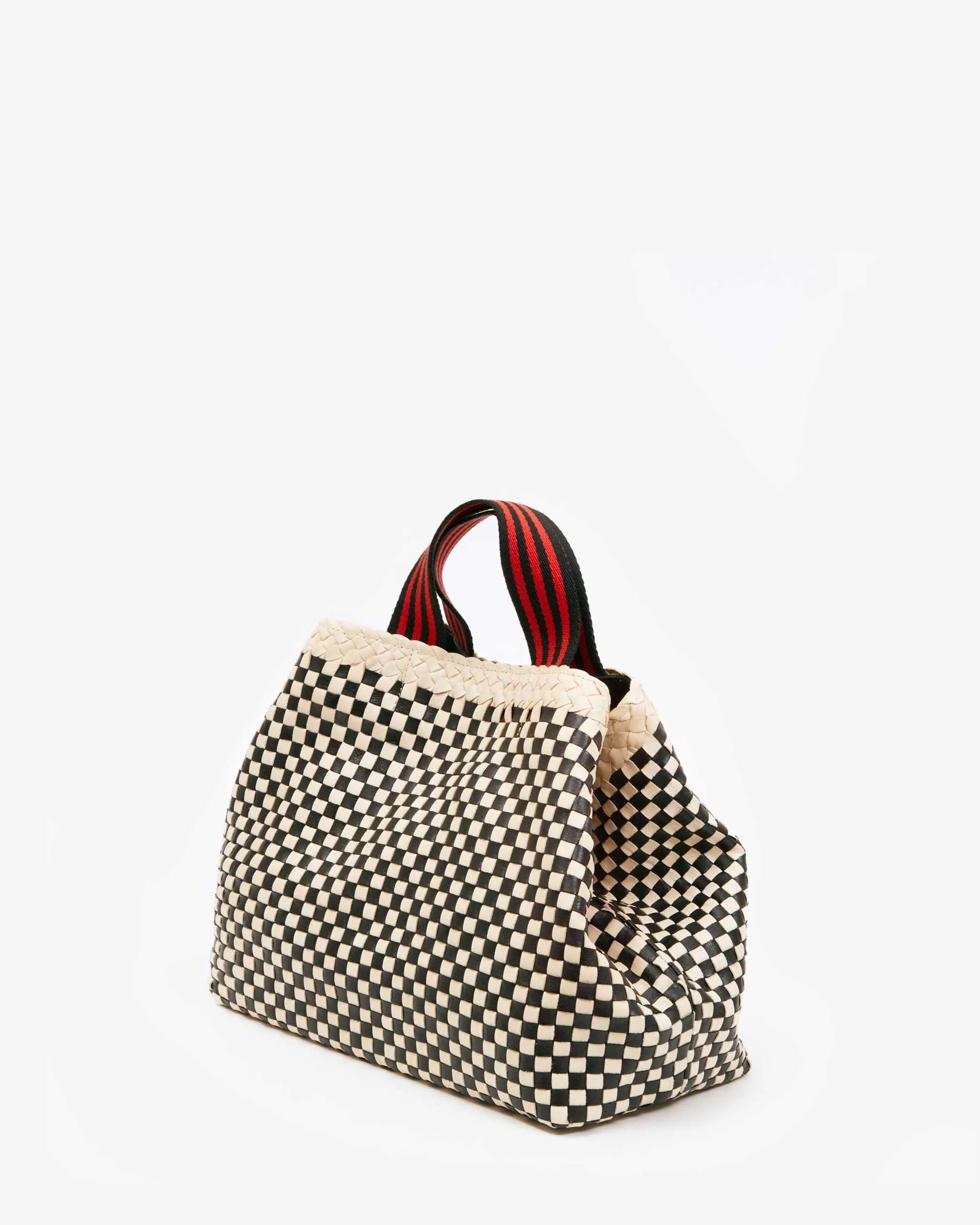 Clare V Bateau Tote Border Woven Checker Cream Black HB-TT-LM-100055