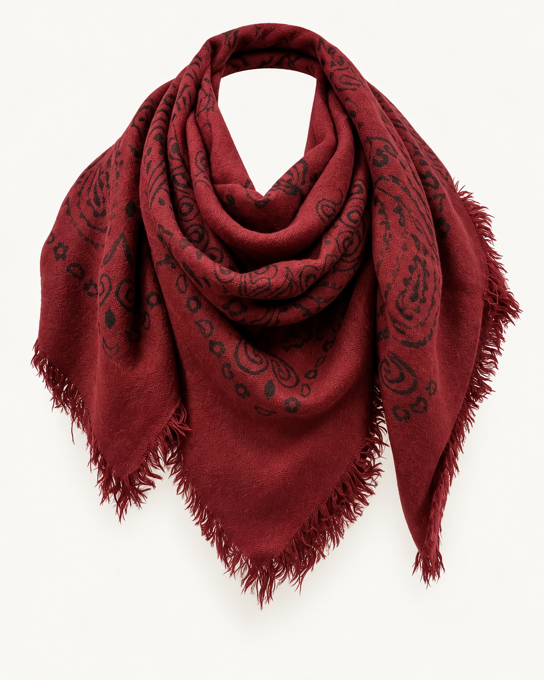 Catherine's Paisley Medium Square Viscose/Wool Fringe Scarf K24