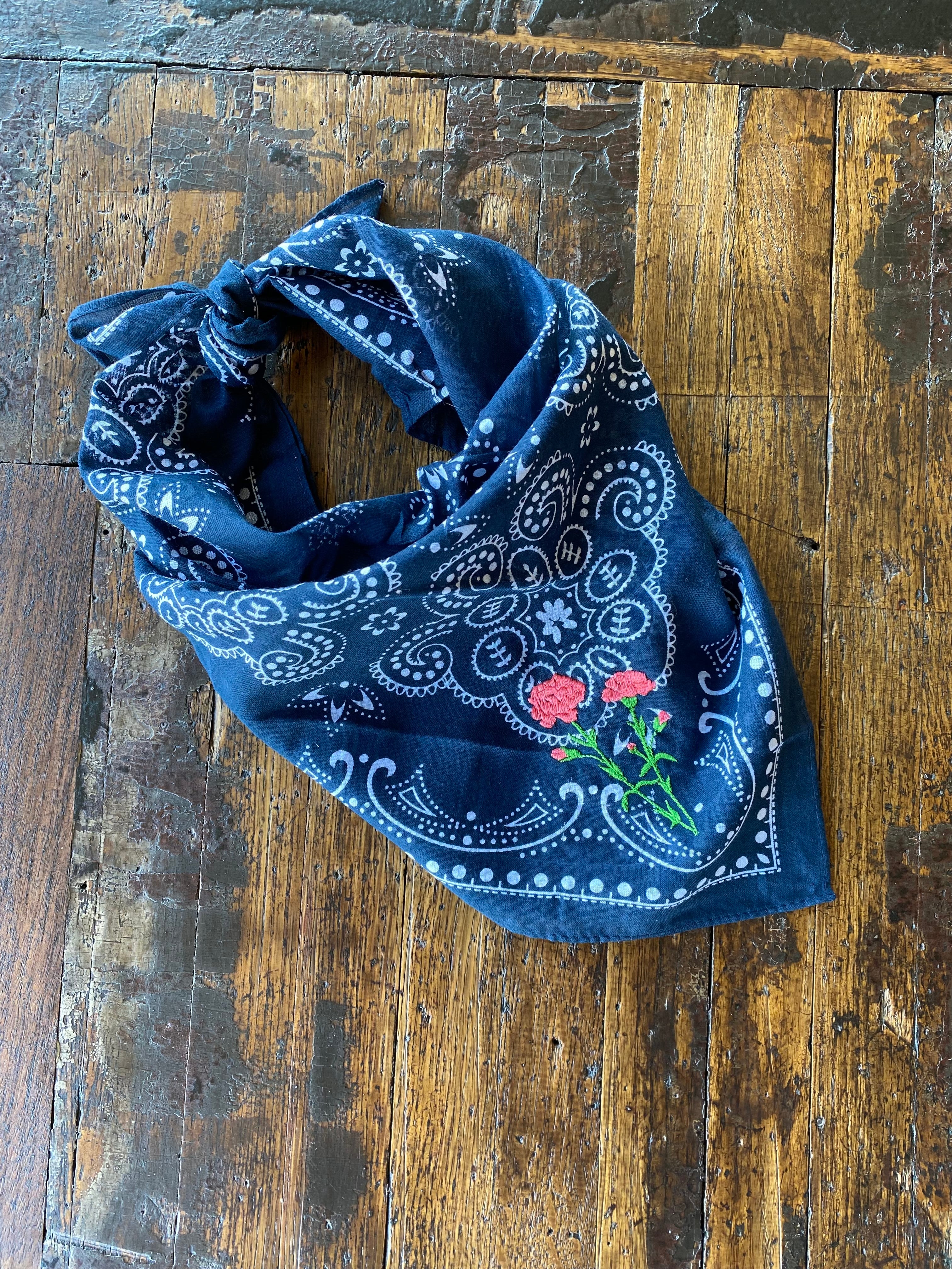 Little Lamb Embroidered Bandana w/ red flowers