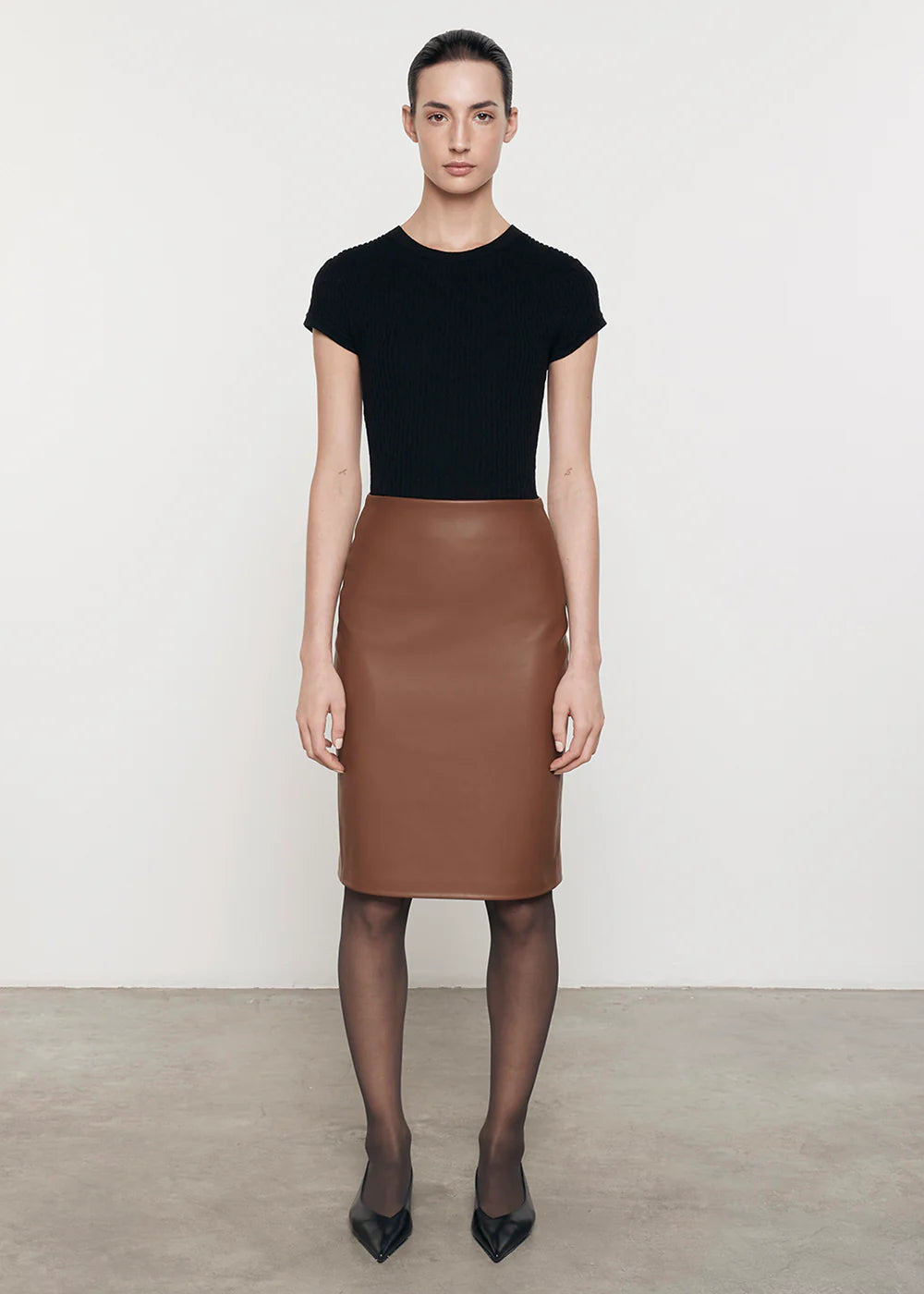 Enza Costa Knee Length Leather Skirt LM6106