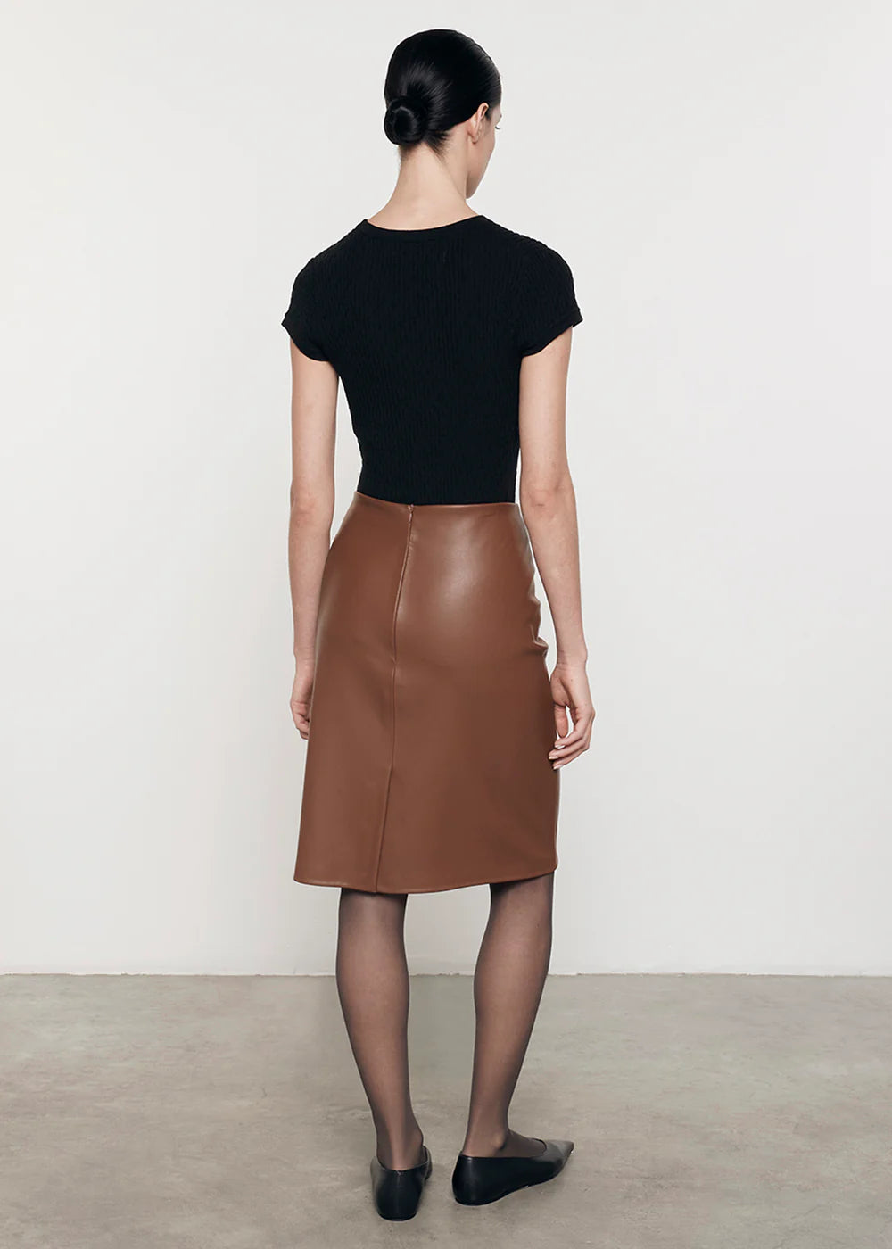 Enza Costa Knee Length Leather Skirt LM6106