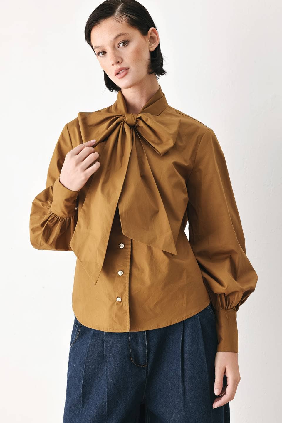 Flying Tomato Solid Woven Bow Top FT2144