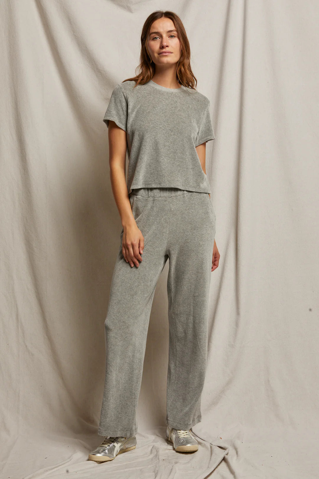 Perfect White Tee Holly Velour Wide Leg Sweatpant