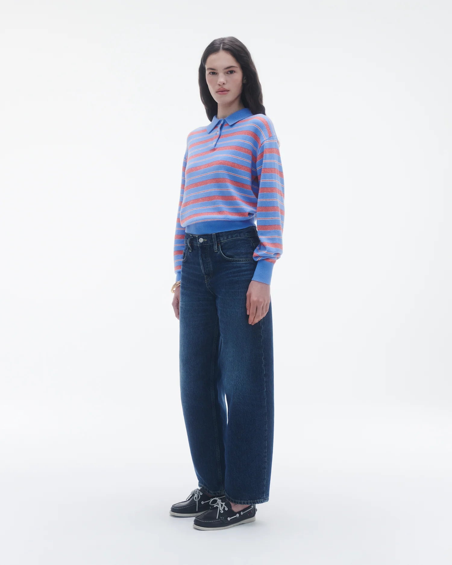 Guest in Residence Collegiate Stripe Cashmere Polo W28910JL