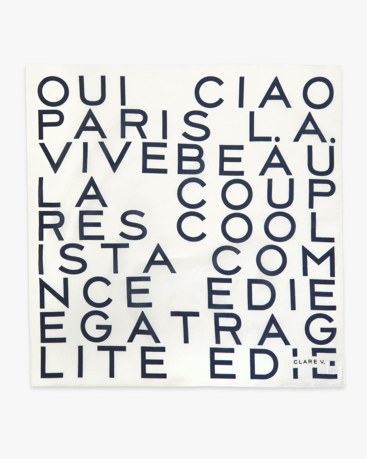 Clare V. Bandana - Le Text in Cream/Navy