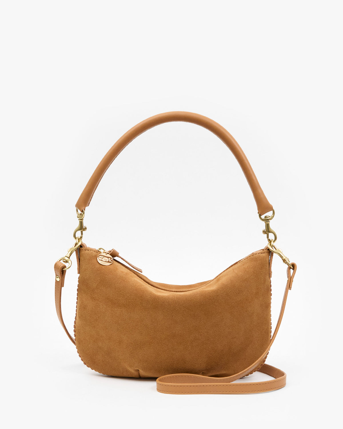 Clare V. Petit Moyen Messenger - Suede w/ Whipstitch in Caramel