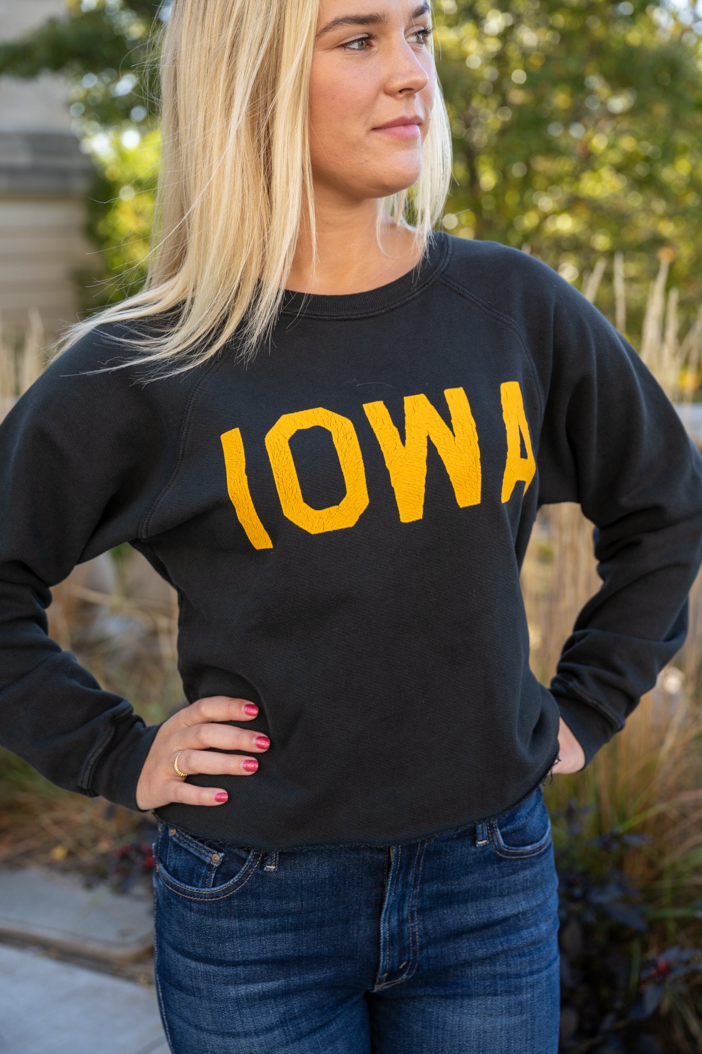 Retro Brand Vintage Iowa Sliced Hem Collegiate Sweatshirt