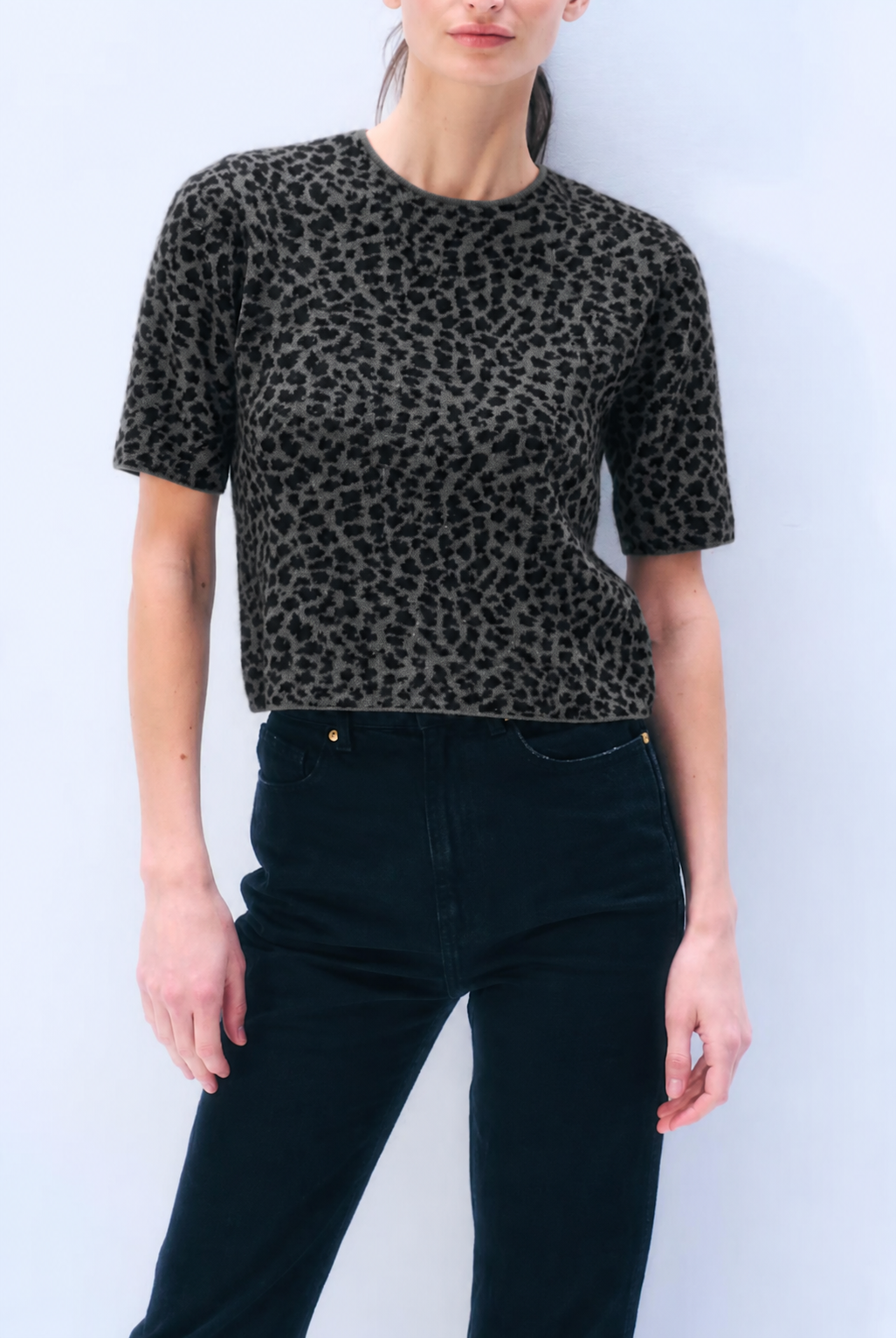 White + Warren Cashmere Leopard Print Tee 21866