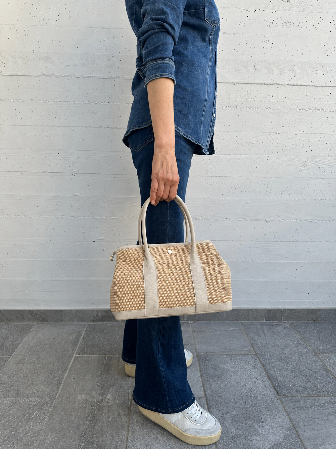 Italian Leather Collection Cassandra Raffia and Leather Bag