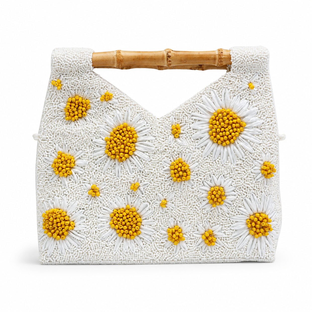 Tiana NY Beaded Daisies Bamboo Handled Bag i BH-627