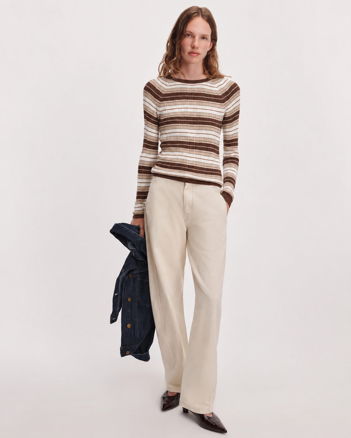 Rag & Bone Teresa Silk Blend Stripe Crewneck Sweater - Light Blue Multi