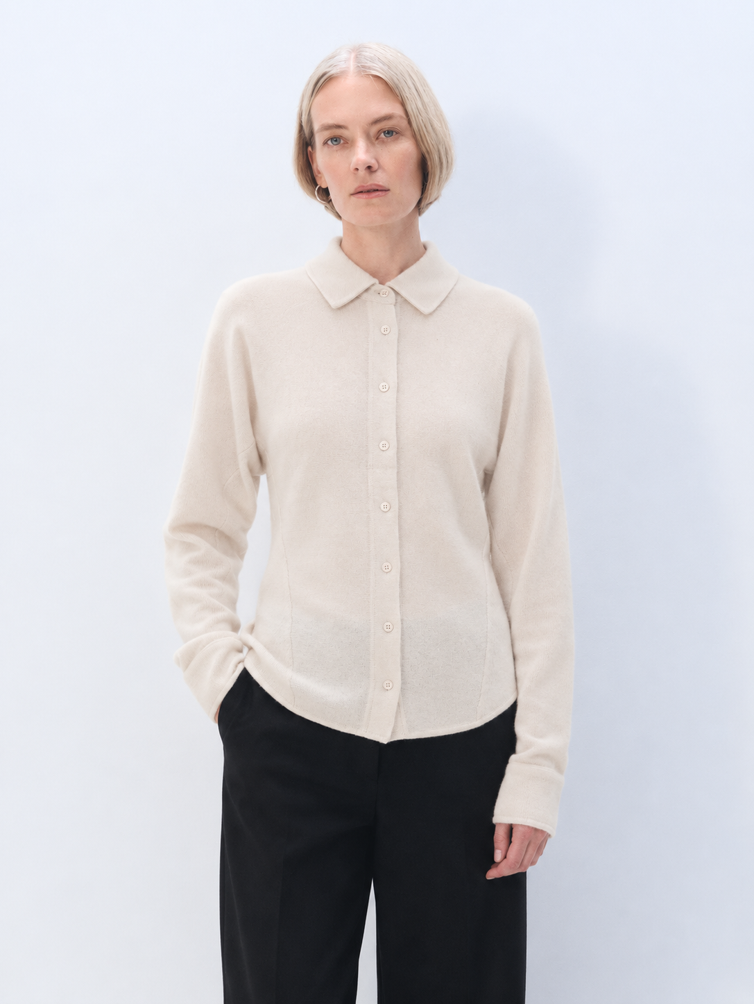 White + Warren Cashmere Blend Fitted Button Shirt 21886