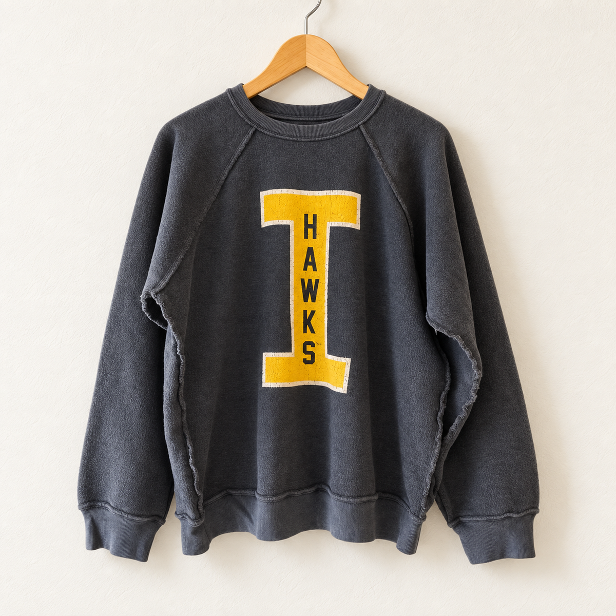 Retro Brand Varsity "BIG I Hawkeye "Inside Out Full Length Washed Sweatshirt