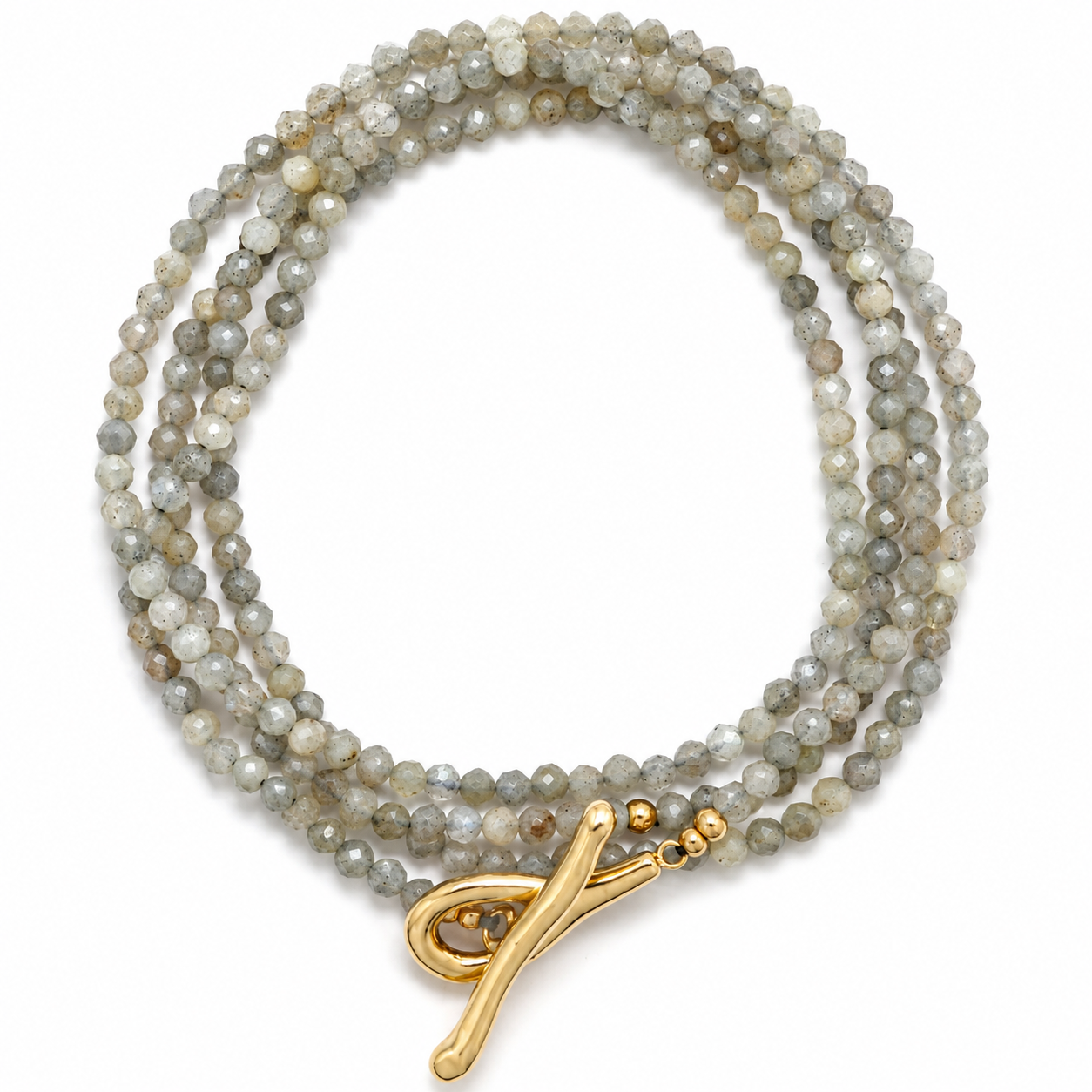 Lizou Faceted Labradorite Stone Long Necklace