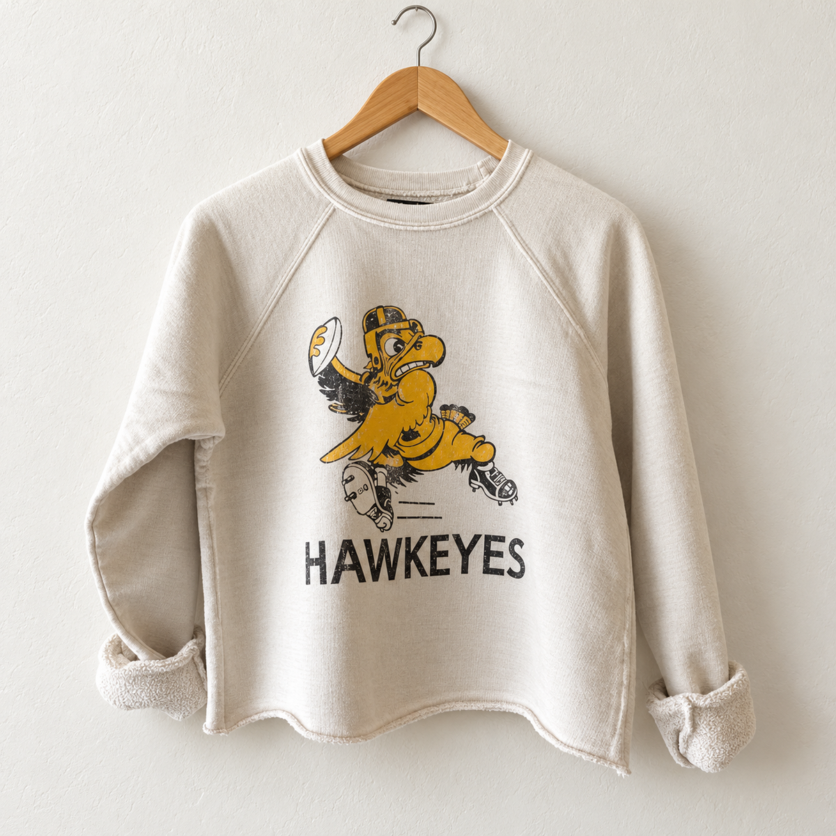 Retro Brand Long Sleeve Sliced Sweatshirt "Rushing Hawkeye"  in Vintage Sand