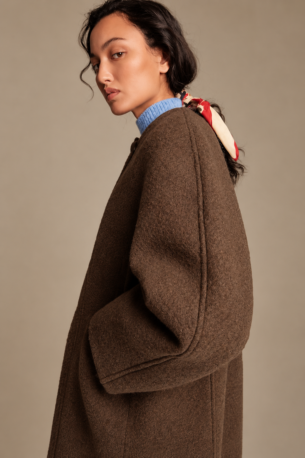 Chie Mihara Muse Wool Coat in Taupe