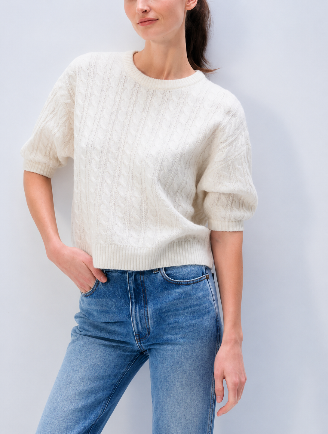 White + Warren Cashmere Cable Short Sleeve Sweater 21800