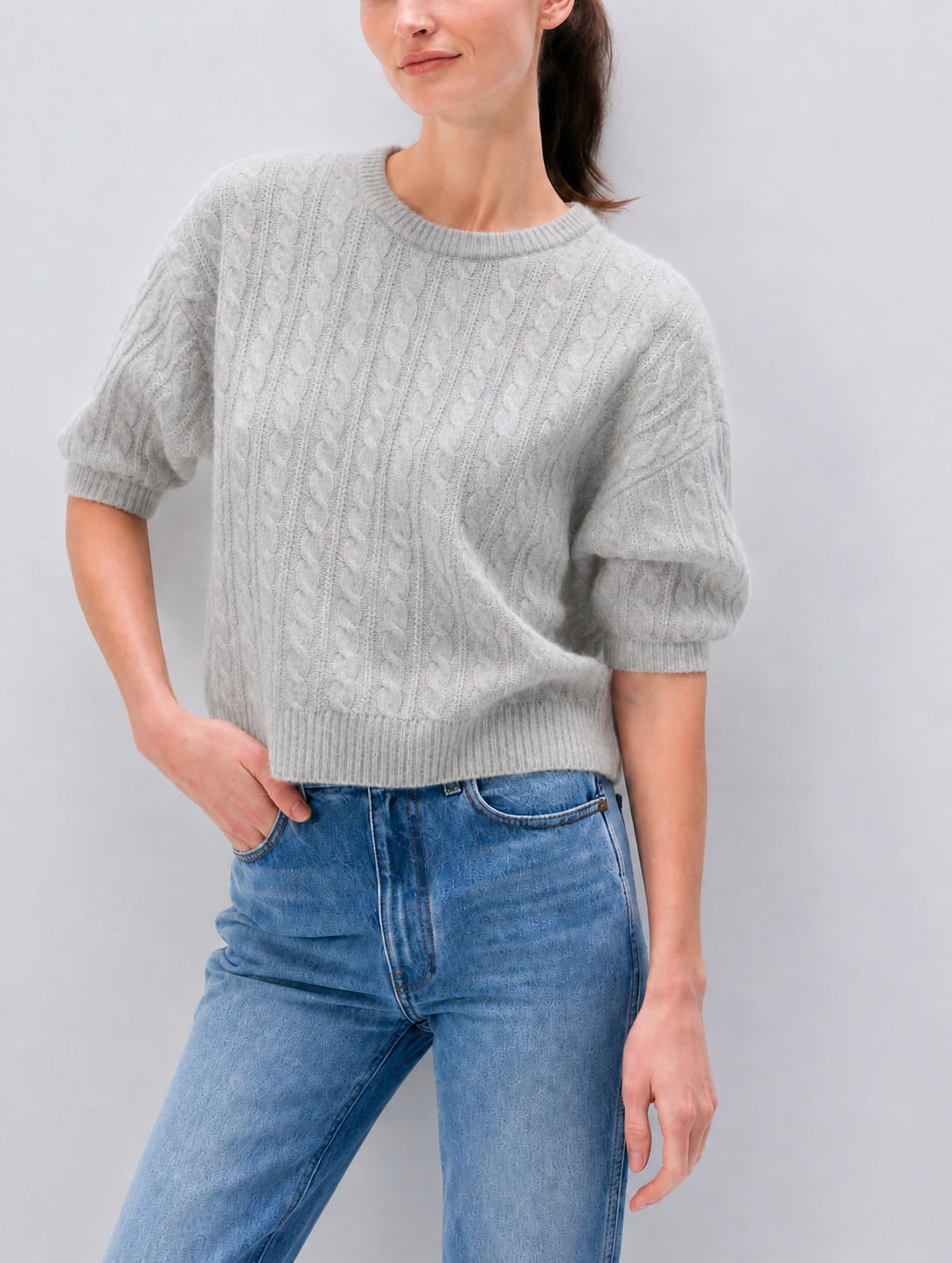 White + Warren Cashmere Cable Short Sleeve Sweater 21800