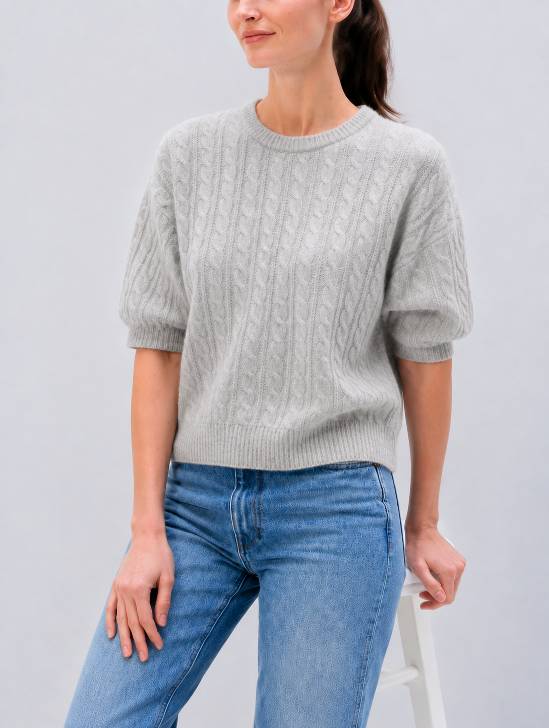 White + Warren Cashmere Cable Short Sleeve Sweater 21800