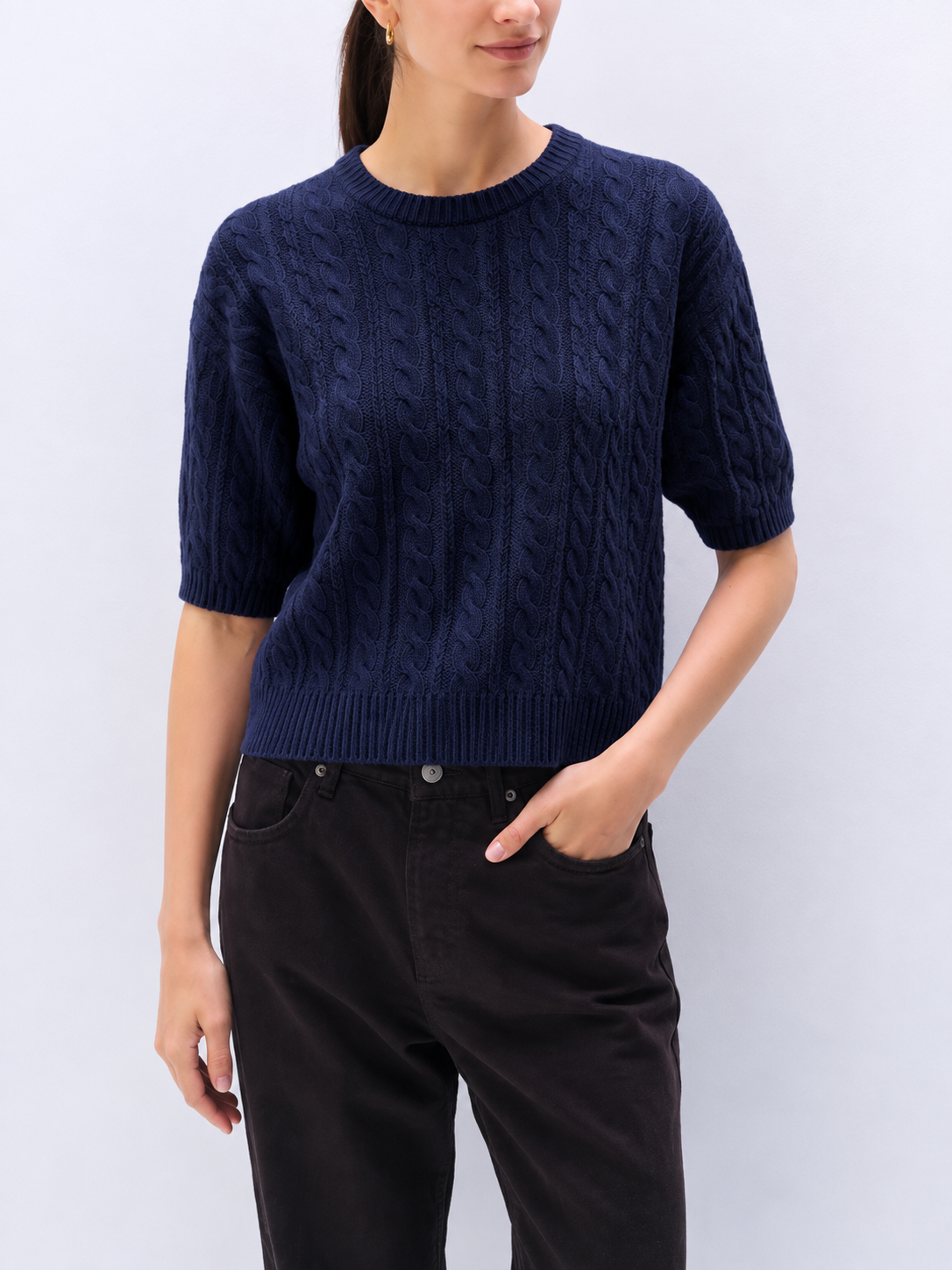 White + Warren Cashmere Cable Short Sleeve Sweater 21800