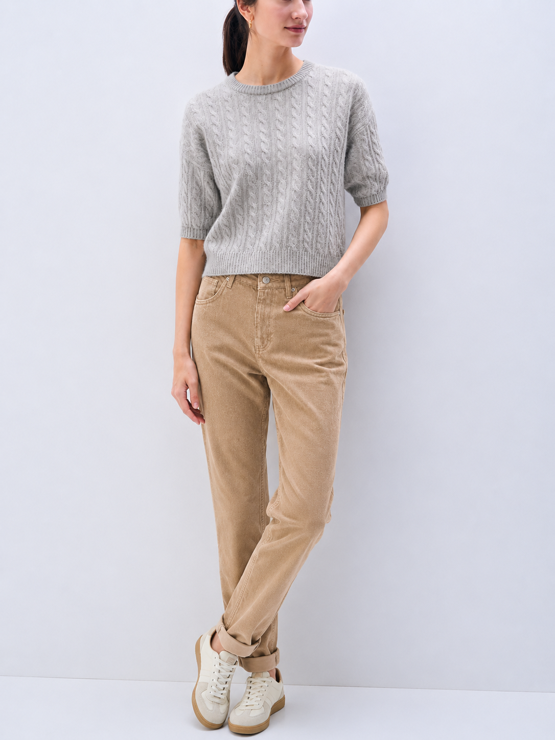 White + Warren Cashmere Cable Short Sleeve Sweater 21800