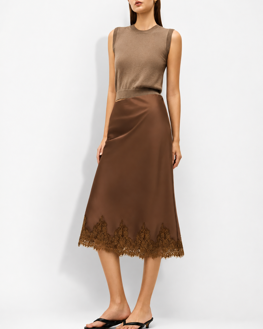 Elodie the Label Enid Satin Skirt with Lace Trim